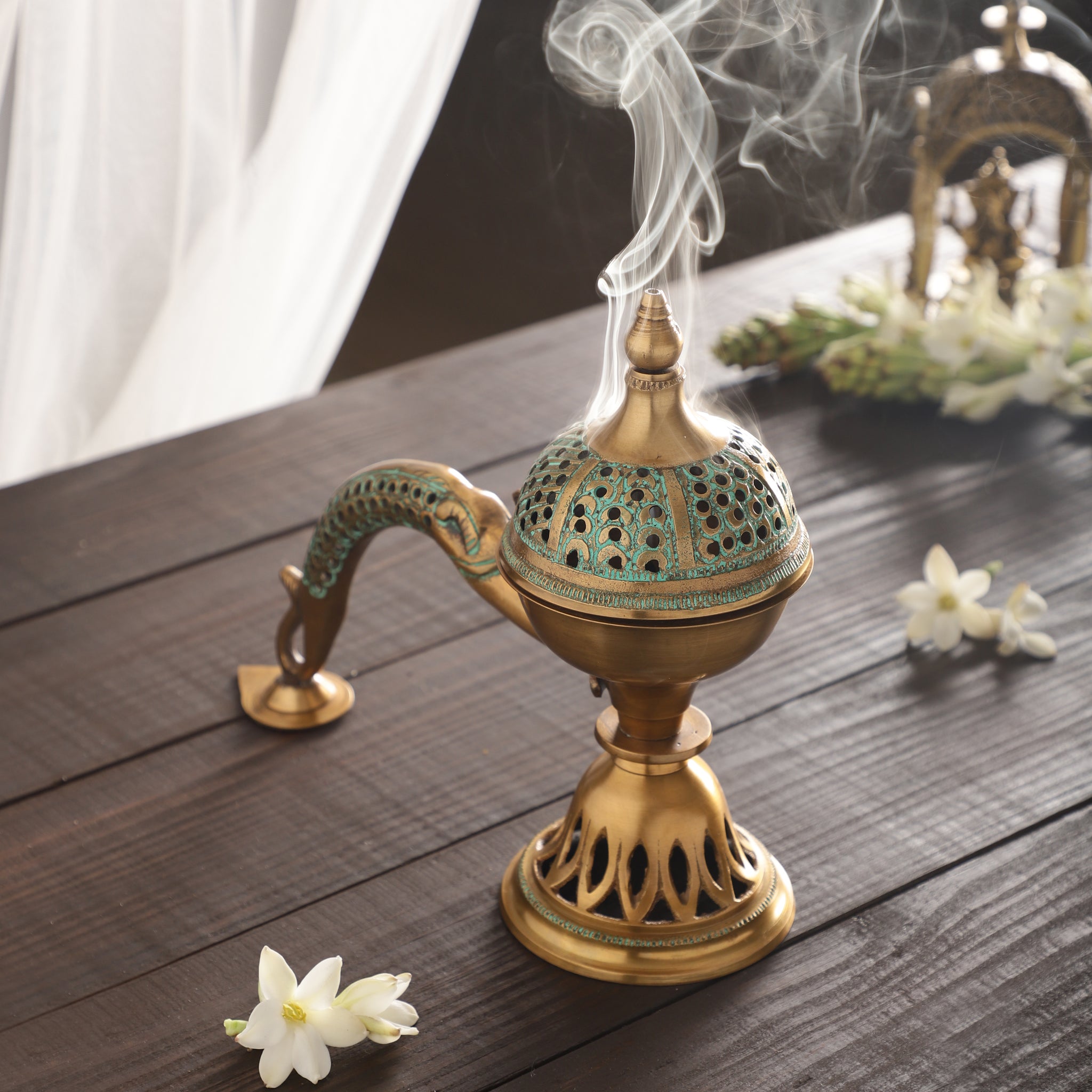 Brass Aladdin Lamp 5 (Genie Lamp)/ Cone Burner - Cast a Stone