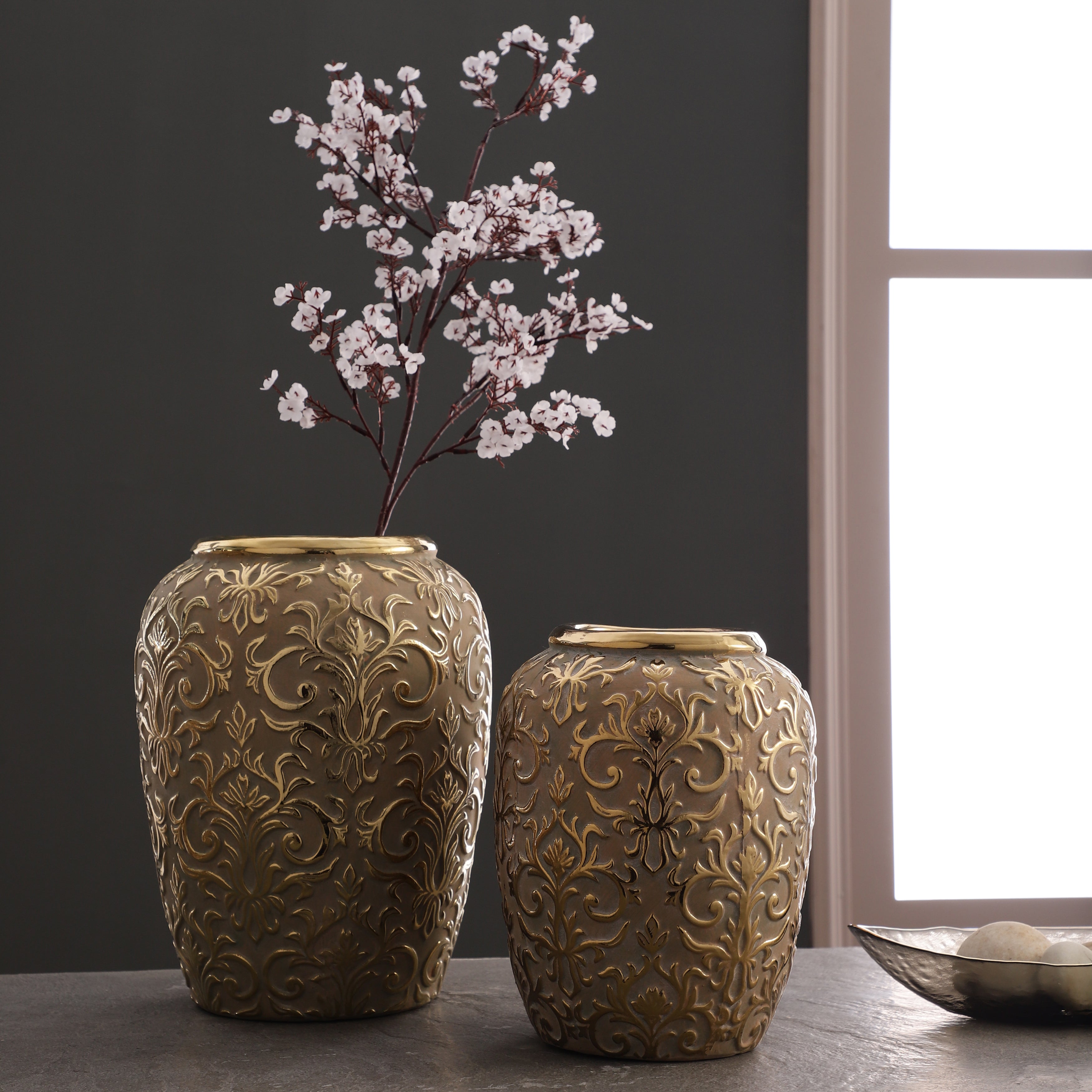 Gold Embossed Ceramic Vases