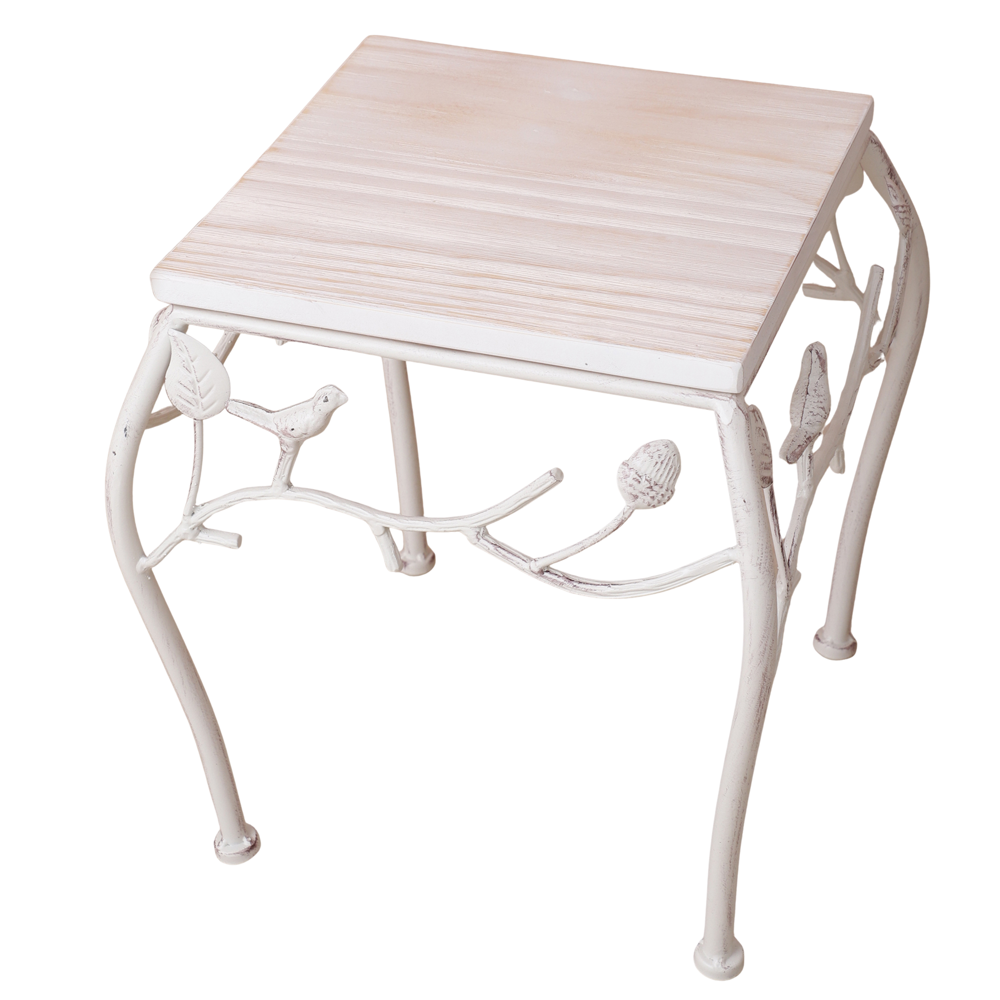 Square Bird Pattern Wood & Metal Short Tables (Set of 2)