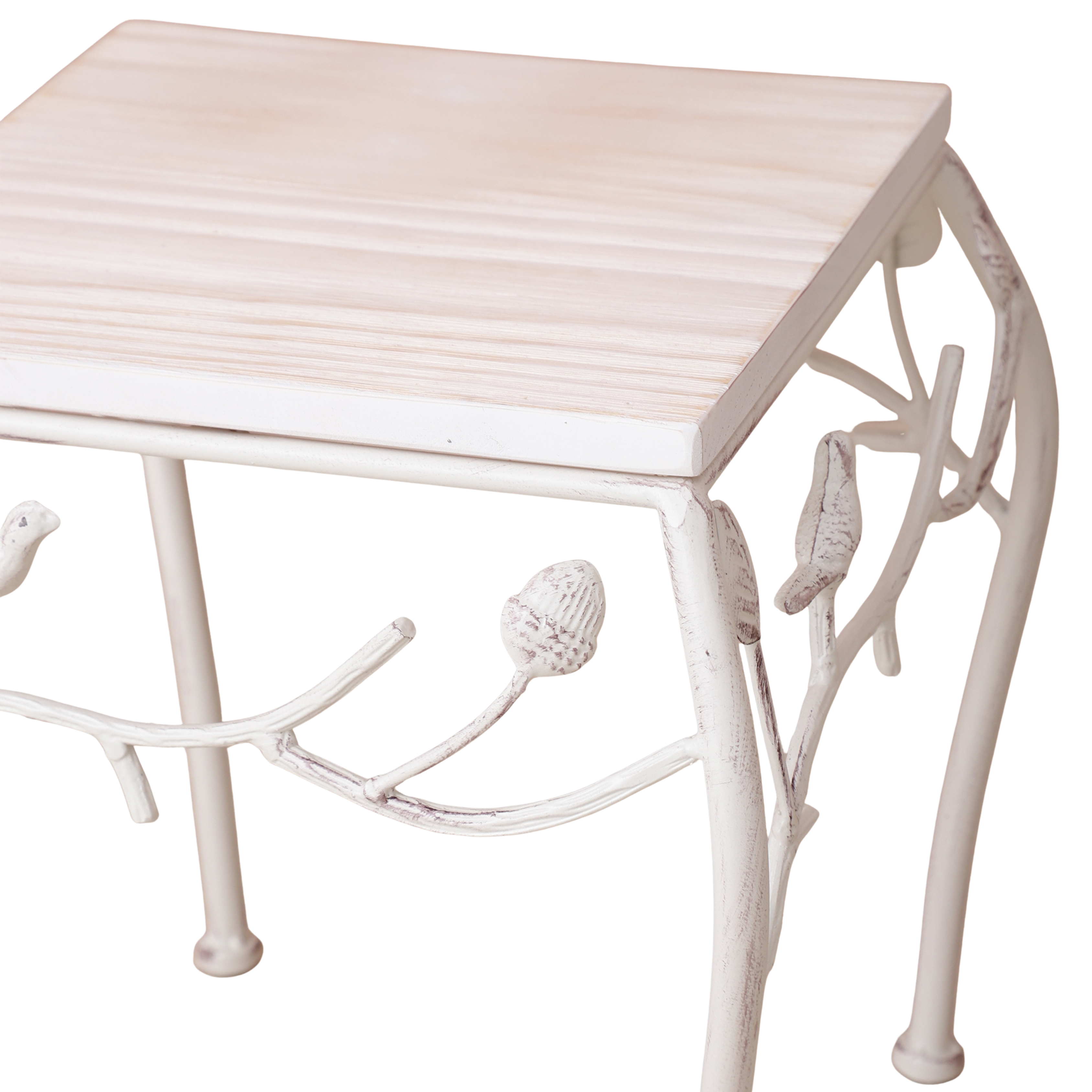 Square Bird Pattern Wood & Metal Short Tables (Set of 2)