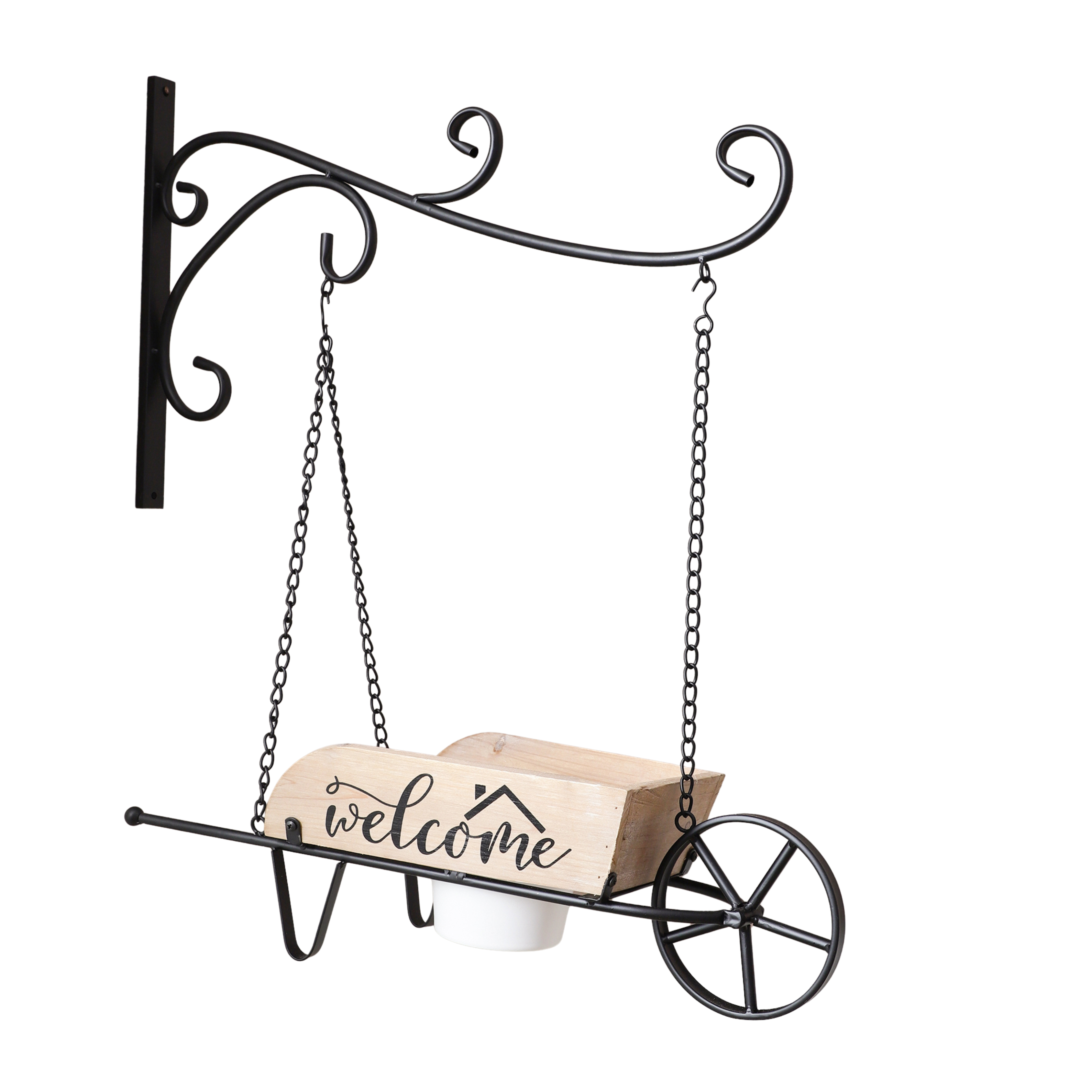 Wall Hanging Wheel Barrow Planter (Brown)