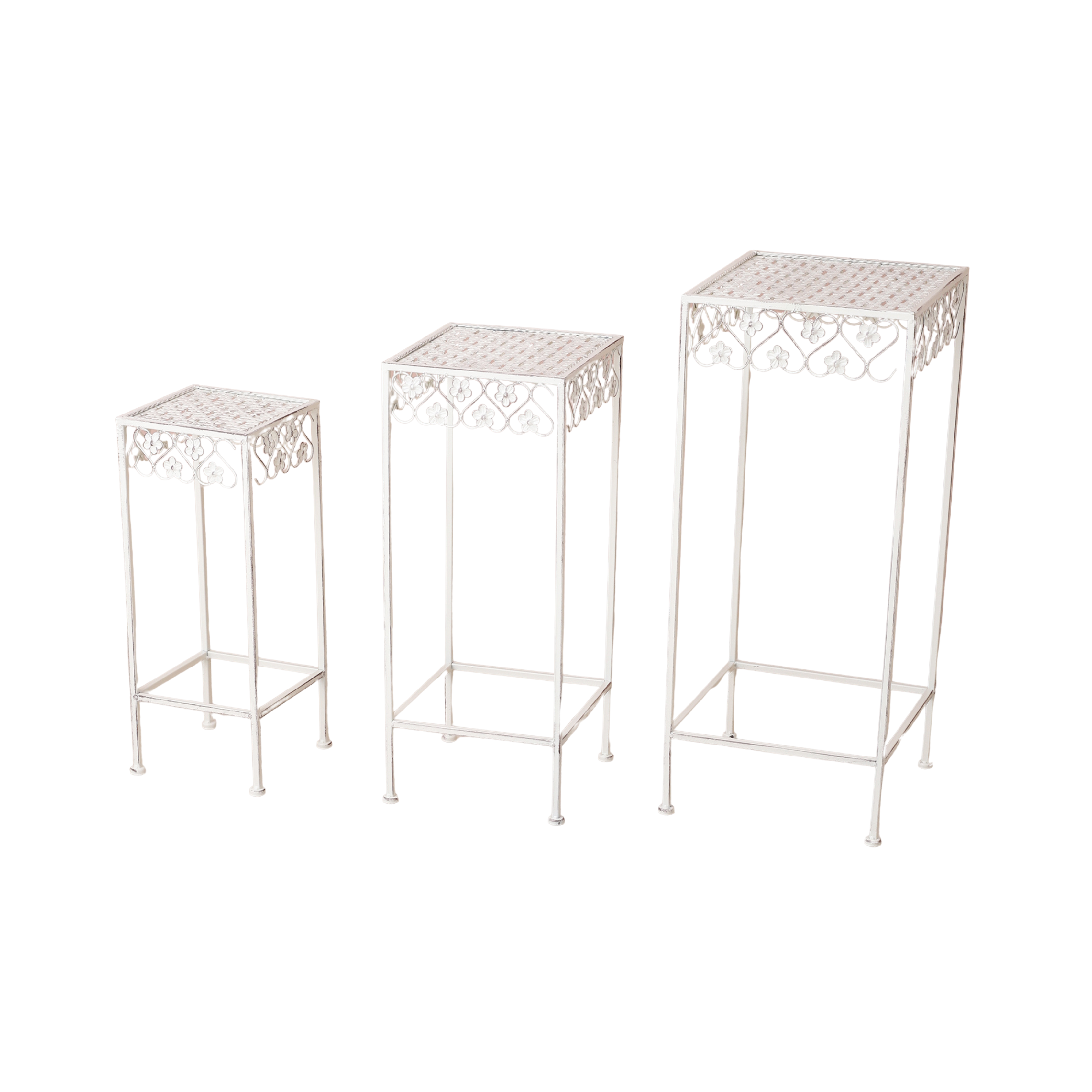 White Meshed Pattern Outdoor Tables (Set of 3)