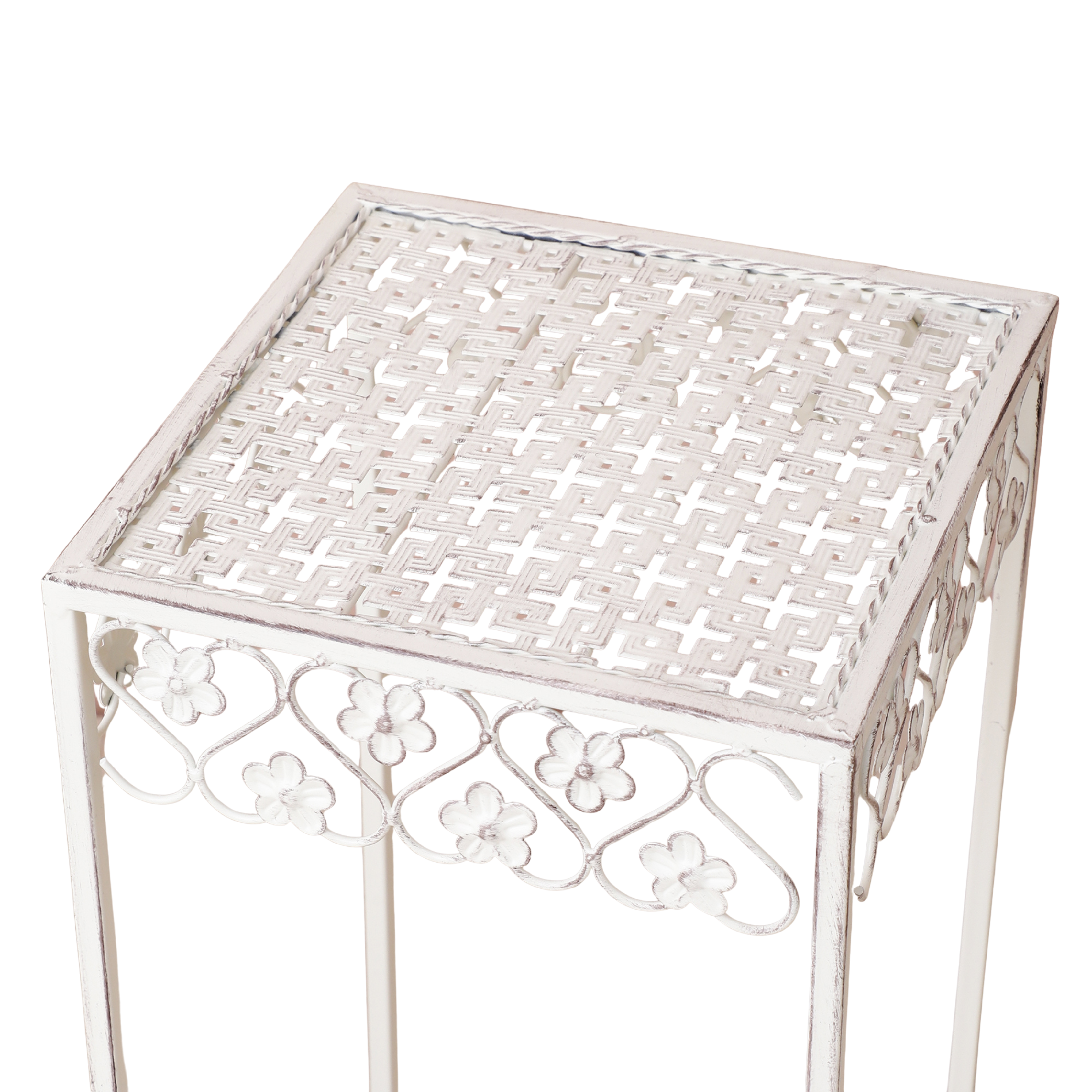 White Meshed Pattern Outdoor Tables (Set of 3)