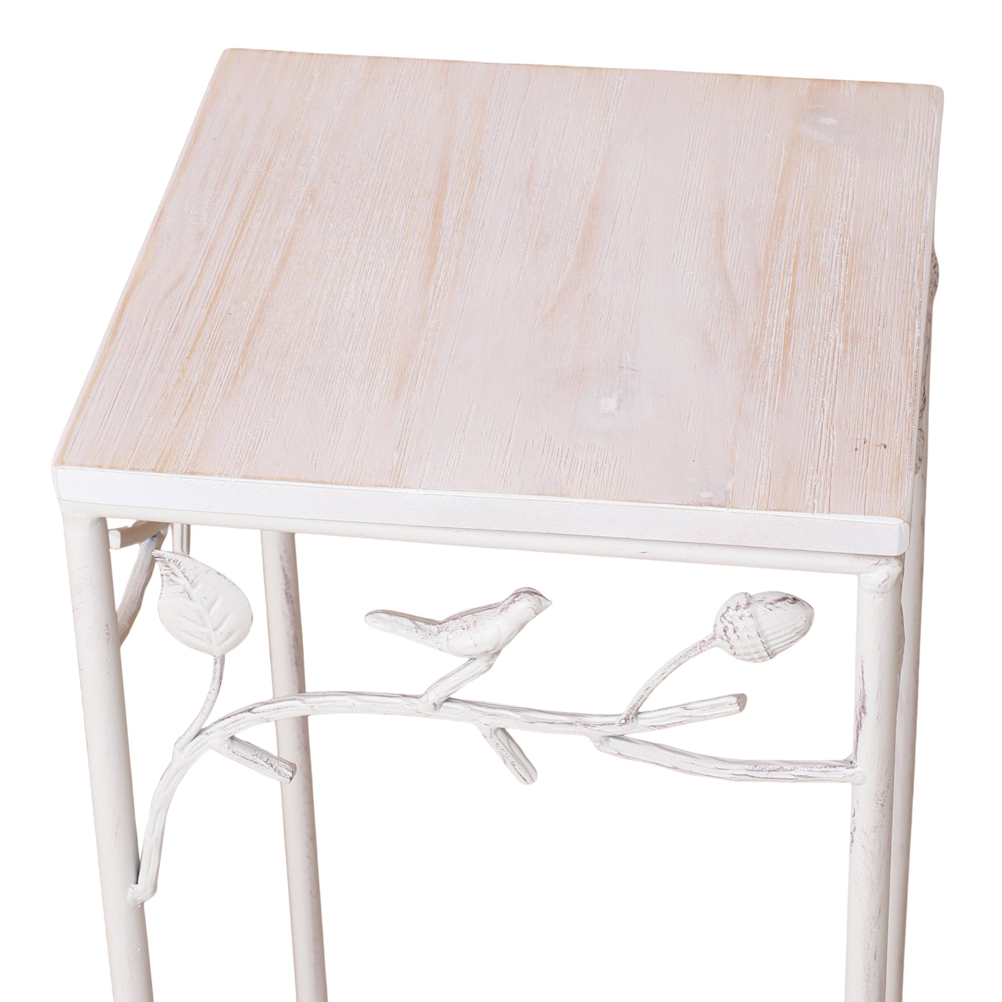 Square Bird Pattern Wood & Metal Tables (Set of 2)