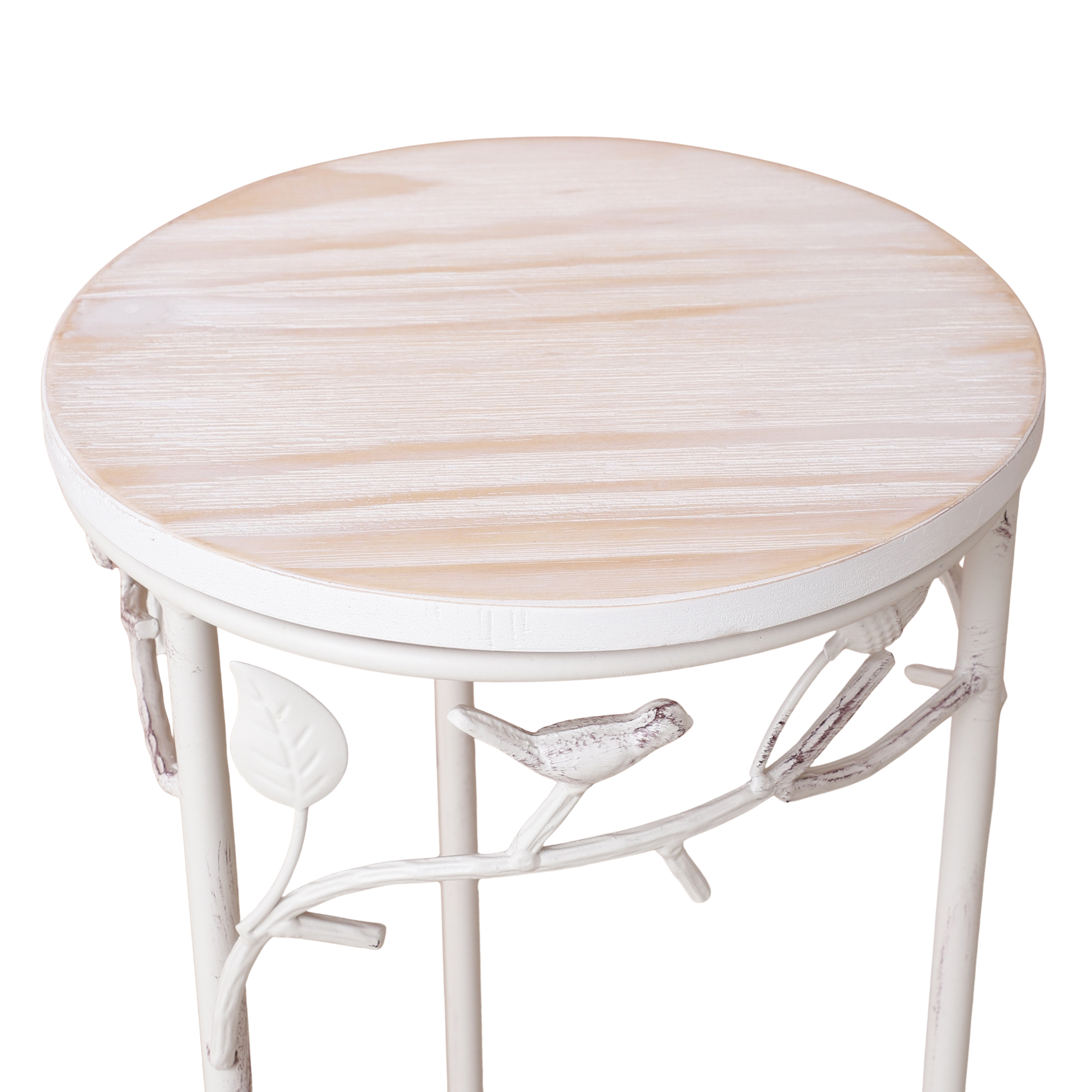 Round Bird Pattern Wood & Metal Tables (Set of 2)