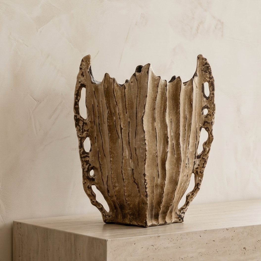 Bronze Bark Fluted Vase