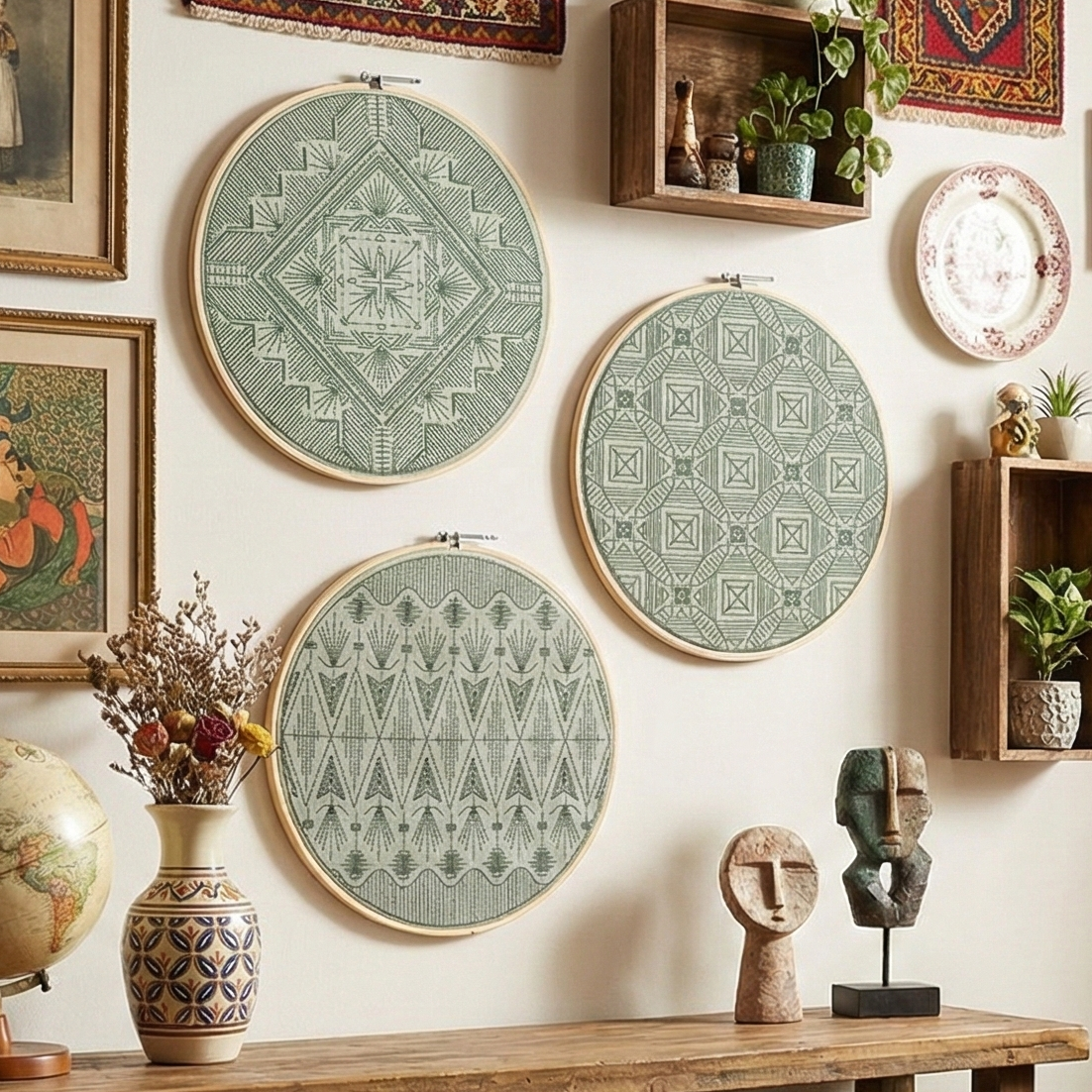 Green Embroidered Hoops (Single)