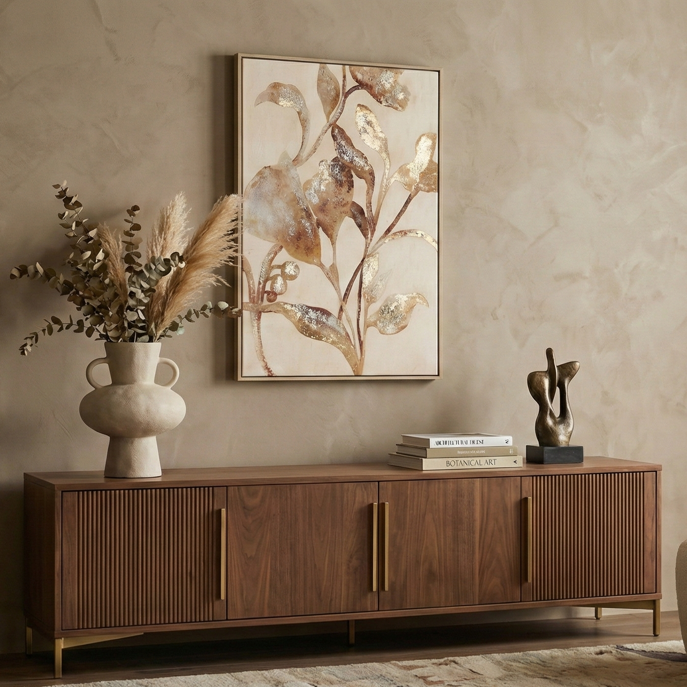 Shimmering Foliage Canvas Art with Foil Accents