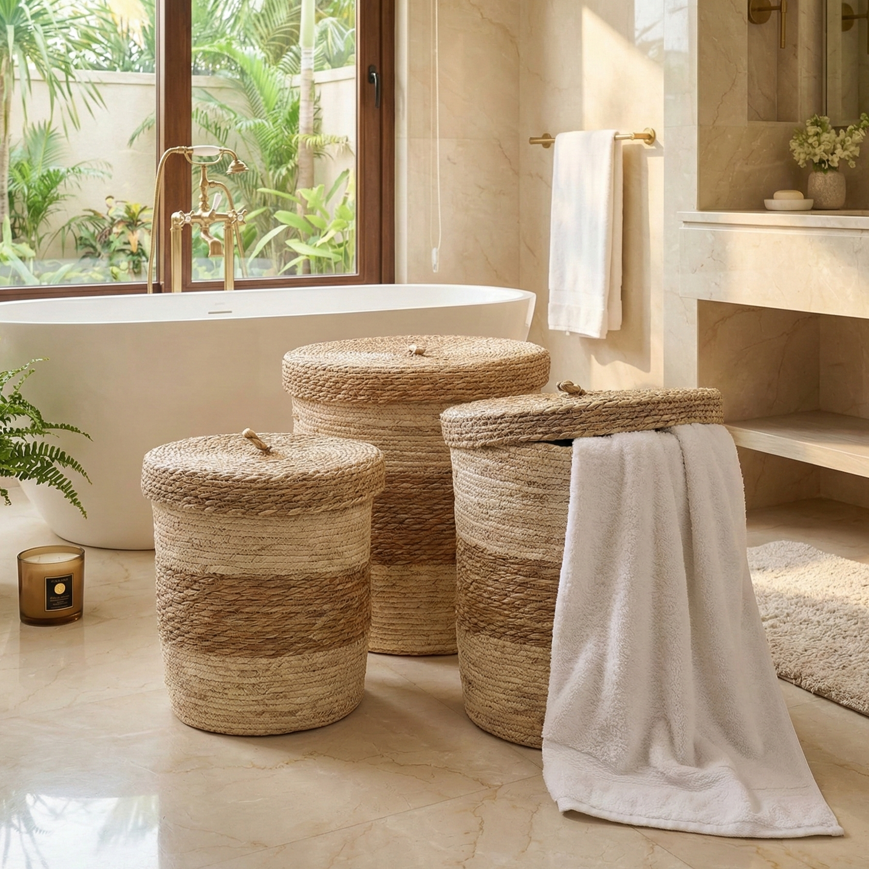 Jute Laundry Baskets with Lid (Single)