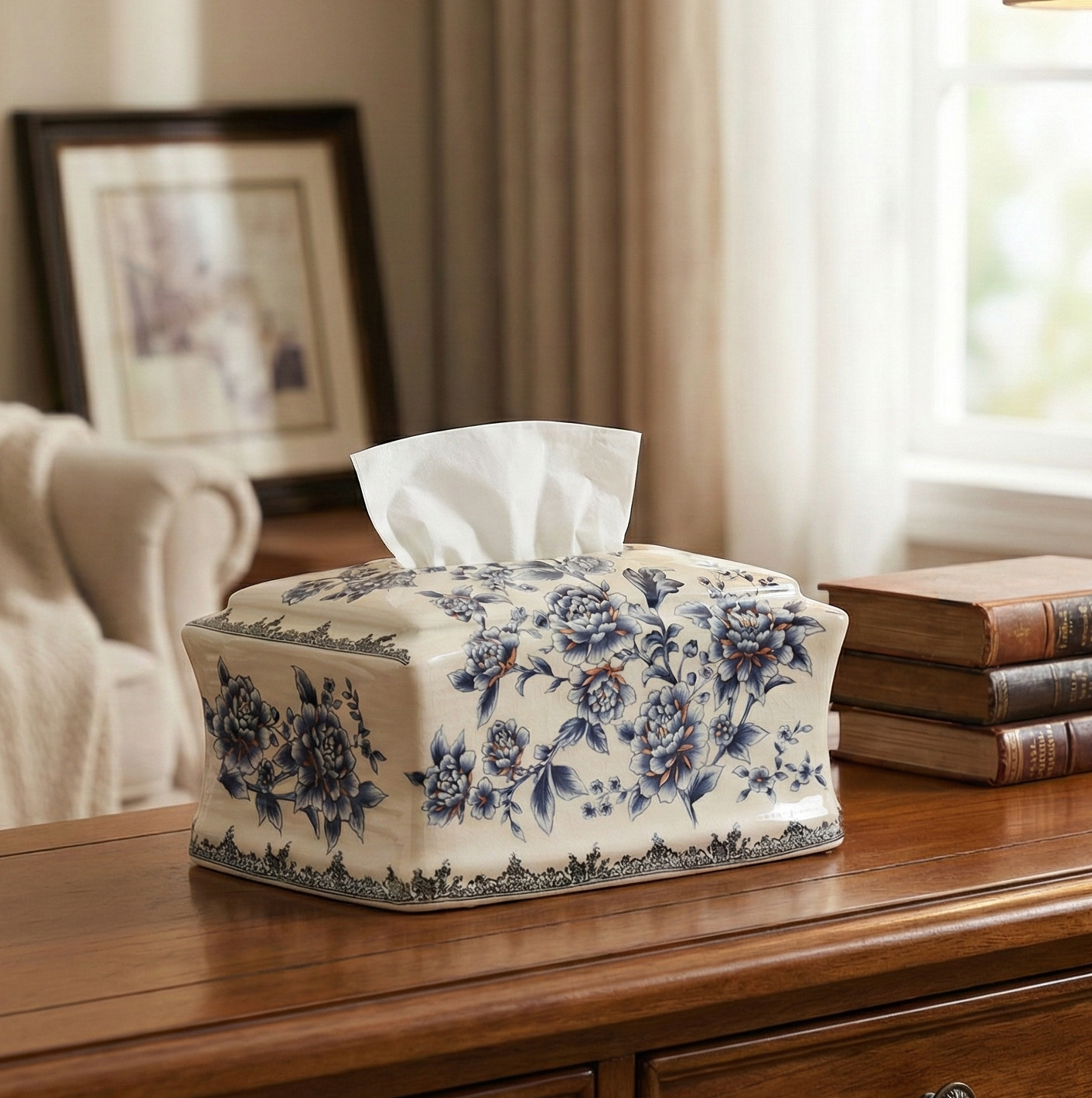 Blue Regal Ceramic Tissue Box