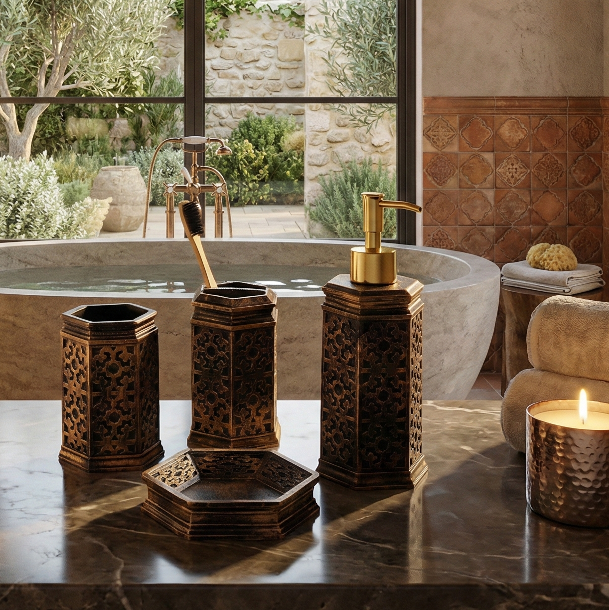 Art Deco 4 Piece Bath Set (Black/Bronze)