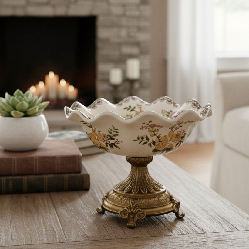 Yellow Regal Frill Bowl With Gold Base