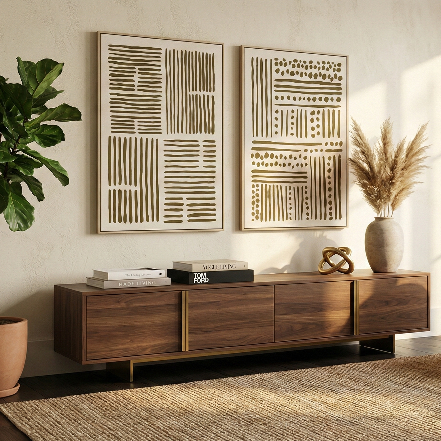 Japandi Textured Grid Framed Canvas Art (Set of 2)