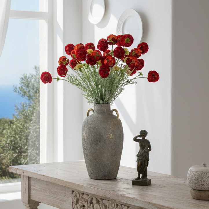 Faux Red Scabiosa Stellata Stem (Single)