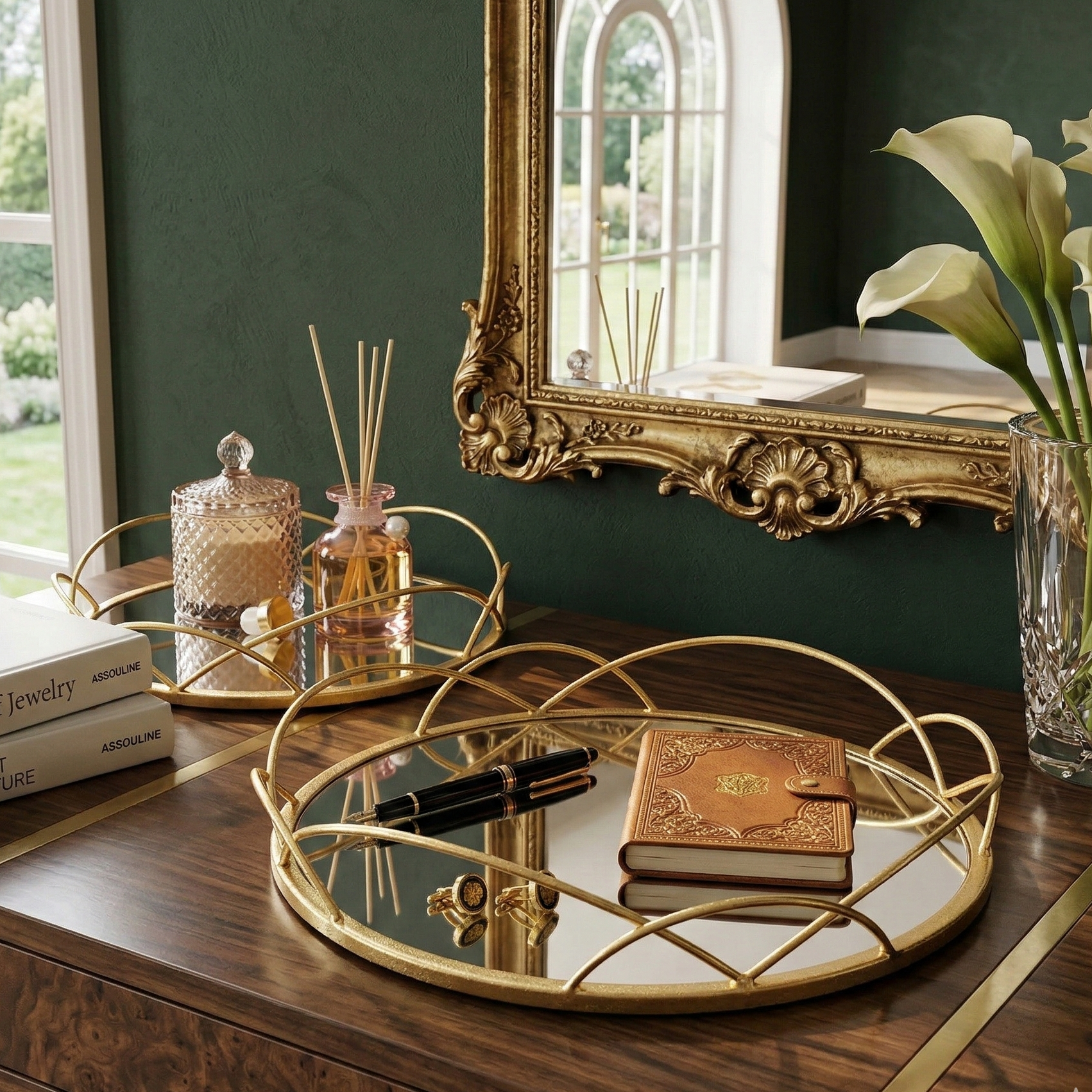 Round Decorative Mirror Tray (Single)