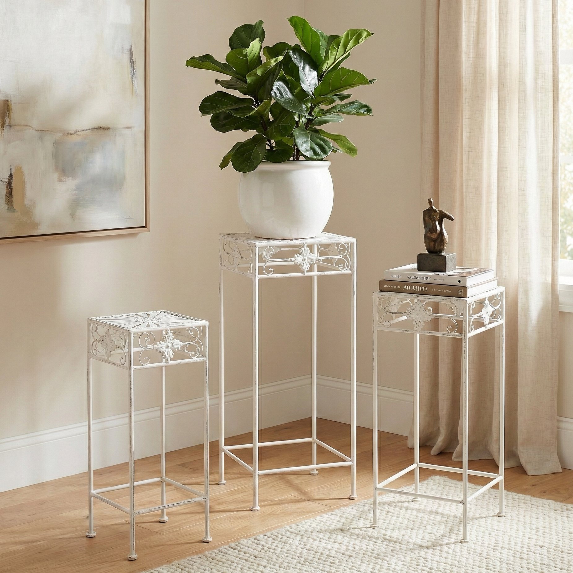 White Spokes Pattern Outdoor Tables (Set of 3)