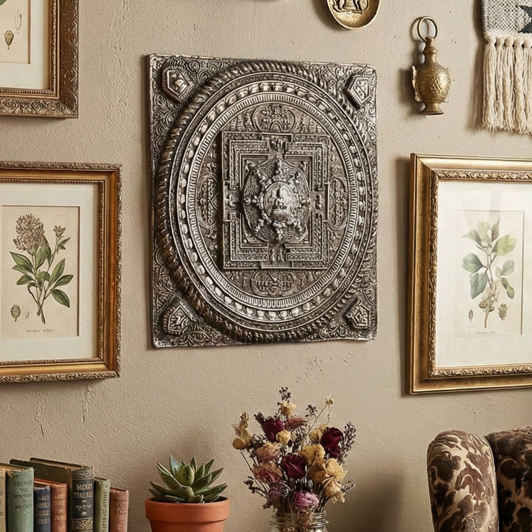 Handcarved Metal Mandala Wall Art (Antique Grey)