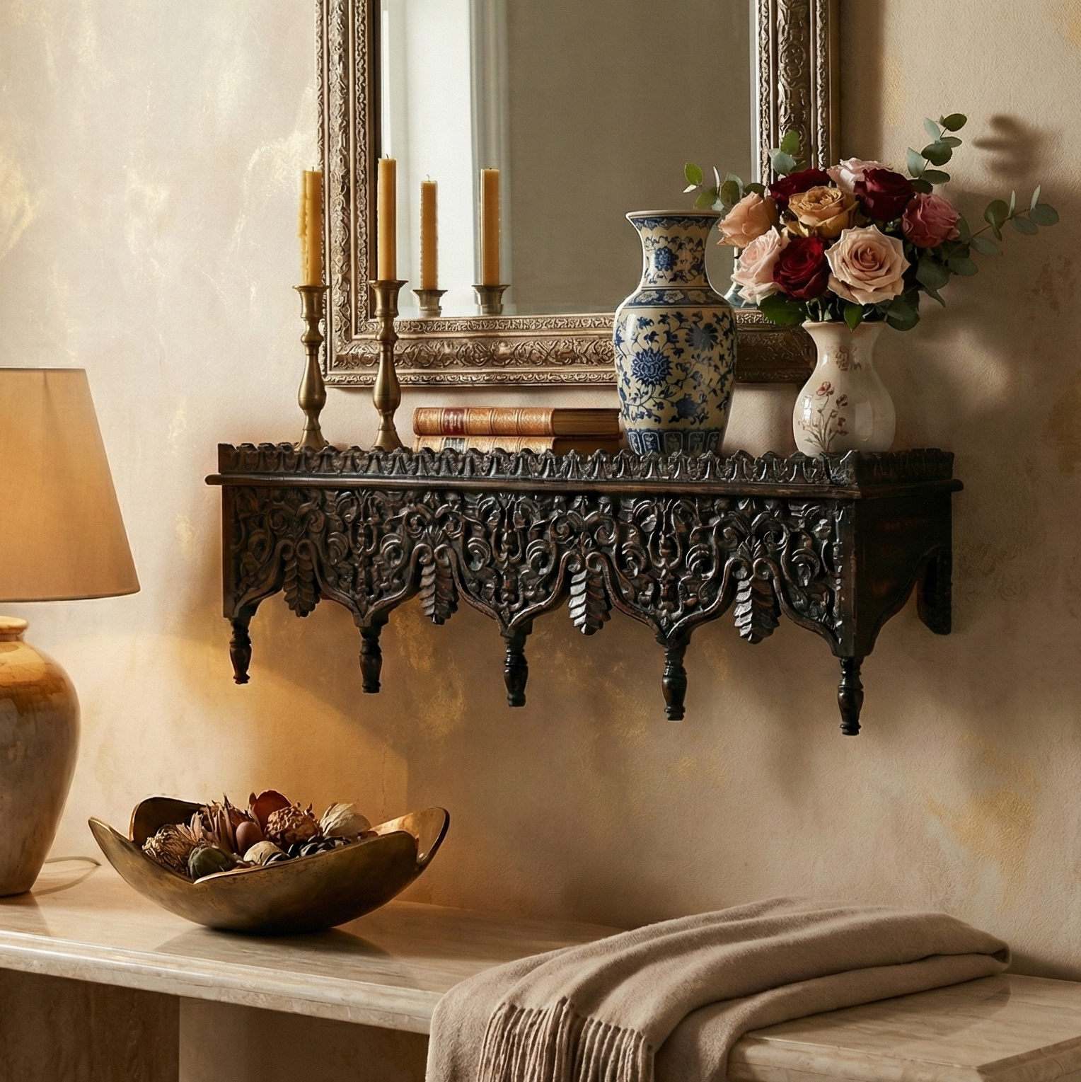 Noor Hand Carved Wall Shelf