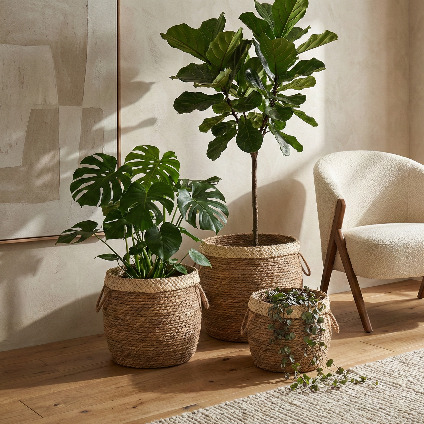 Jute Plant Baskets with Handle (Set of 3)