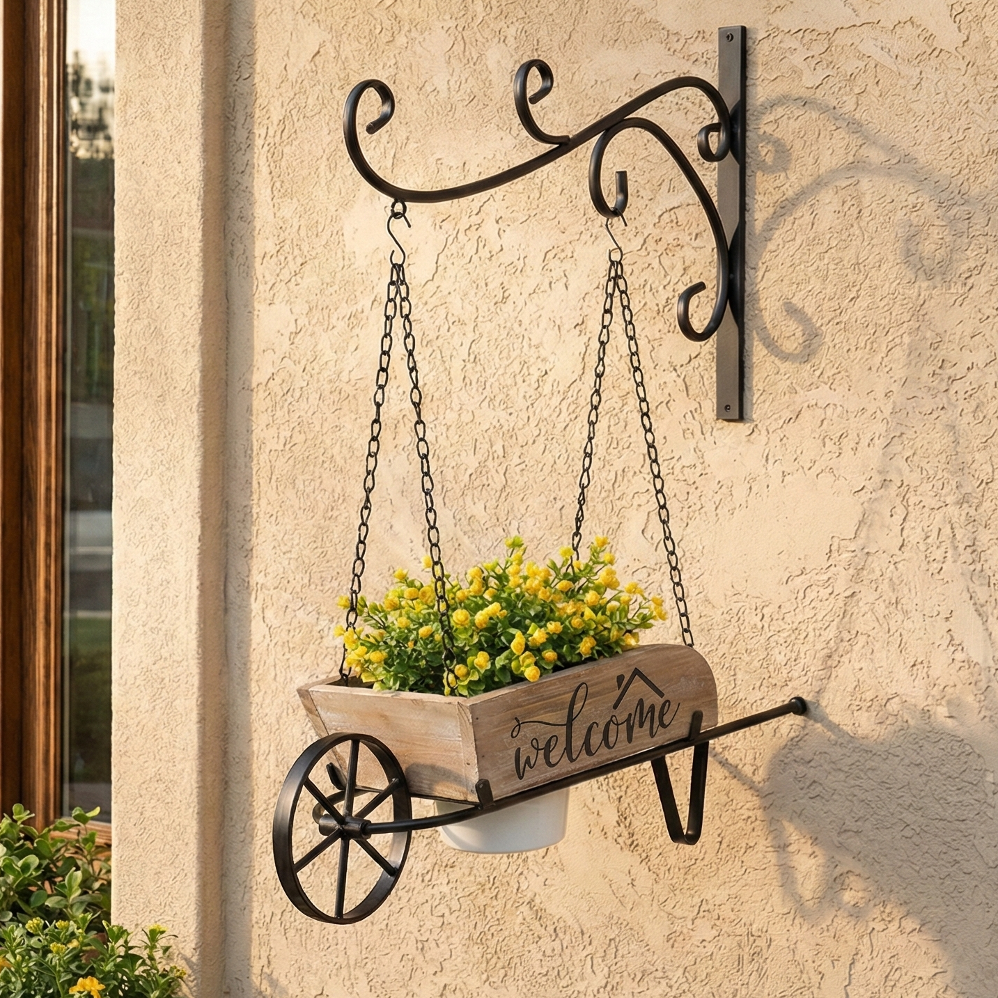 Wall Hanging Wheel Barrow Planter (Brown)