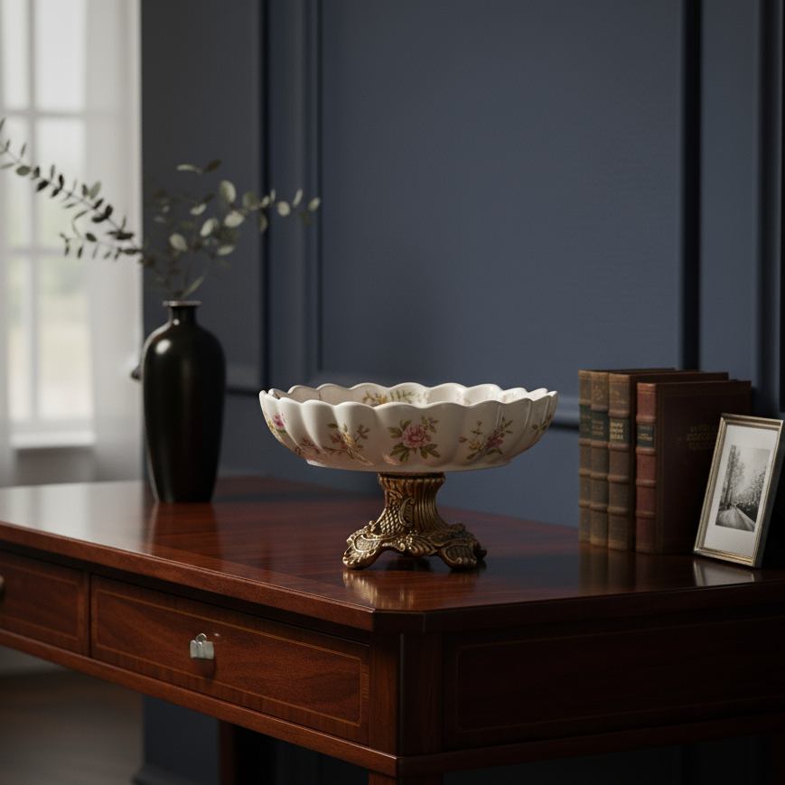 Yellow Regal Round Bowl With Gold Base (Large)