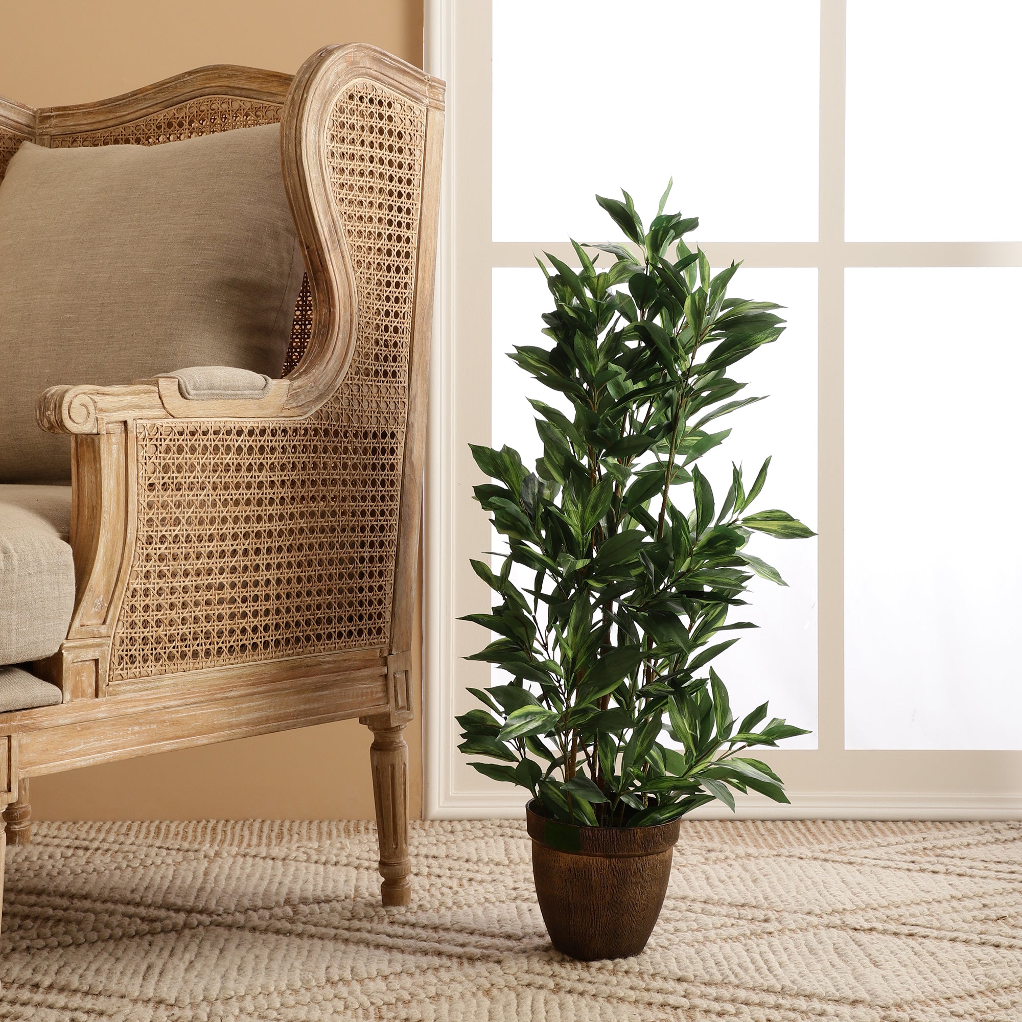 Green Dracaena Faux Plant with Pot (Medium)