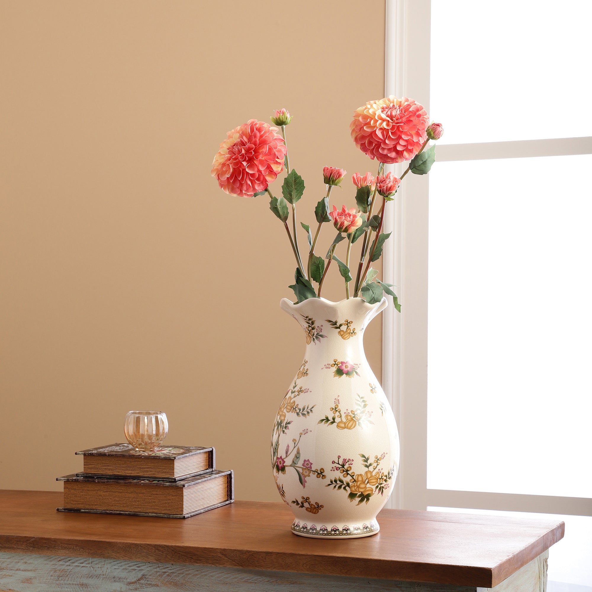 Pink White Dahlia Faux Flower Stick (Single)