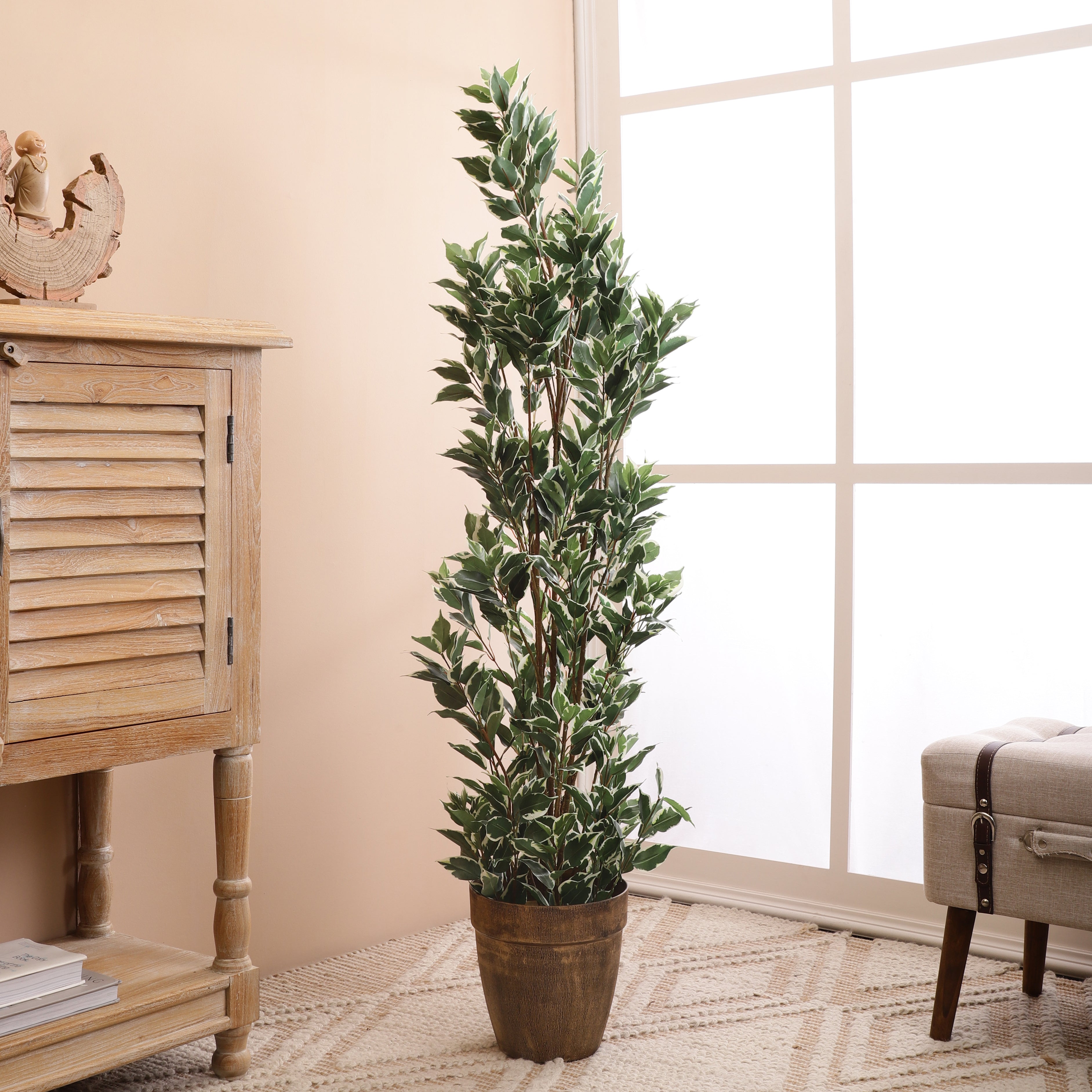 Schefflera Faux Plant (Dark Green/White)
