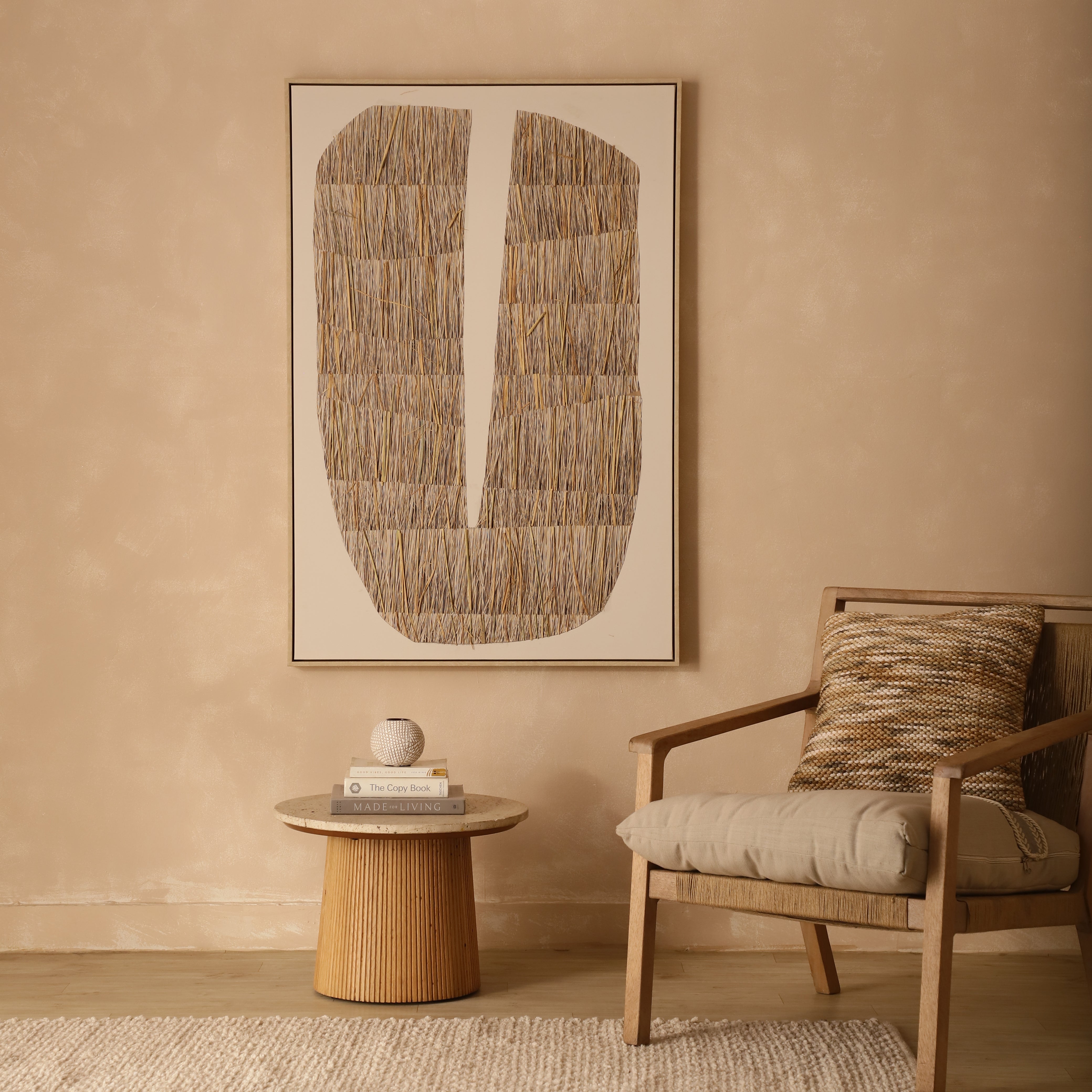 Handcrafted Straw Abstract Form Canvas Wall Art