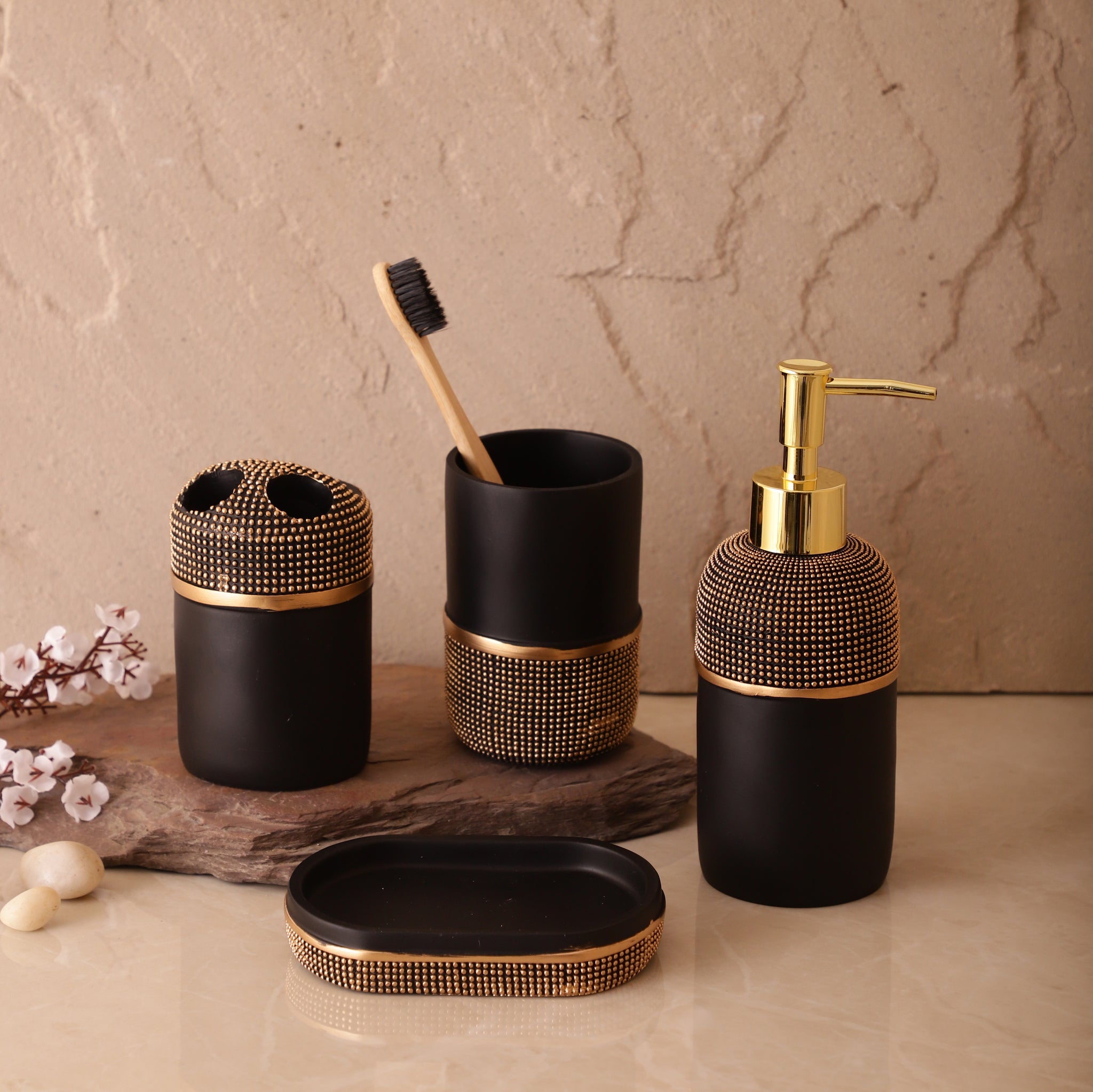 Elegant Bathroom Set in Black Gold for Luxury Home Design