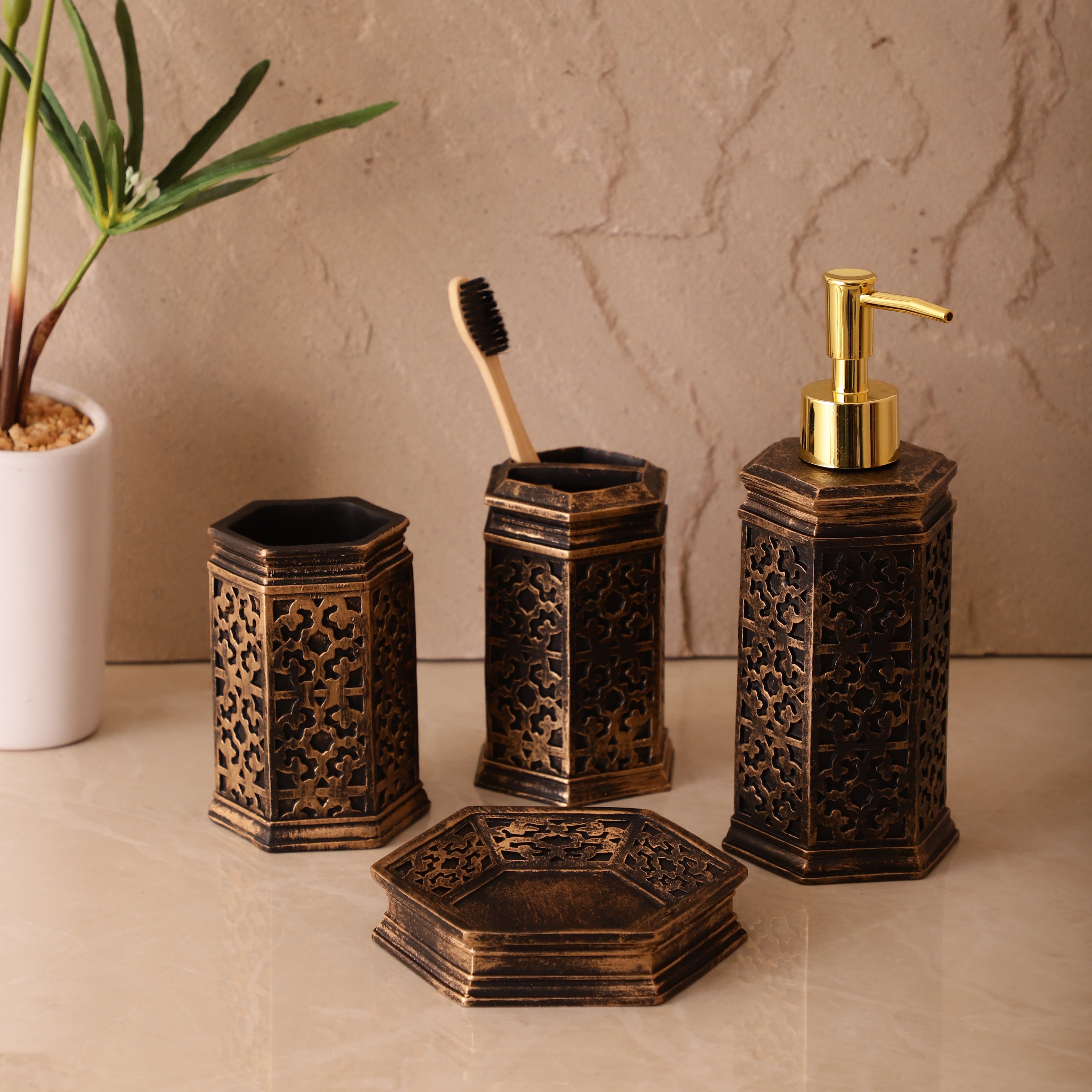 Art Deco 4 Piece Bath Set (Black/Bronze)