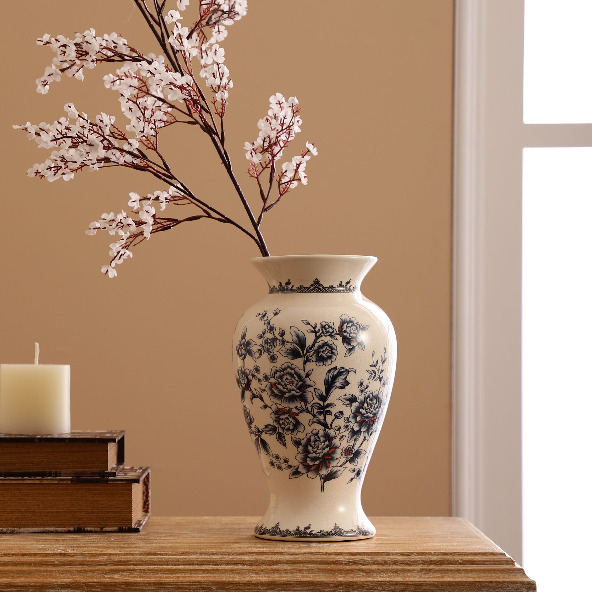 Floral Ceramic Vase (Blue)