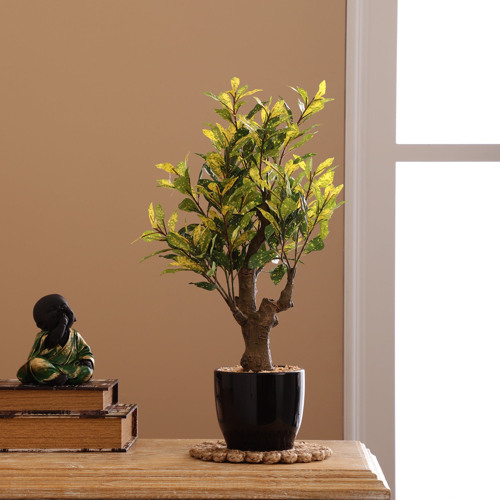 Japanese Aucuba Faux Ceramic Potted Plant