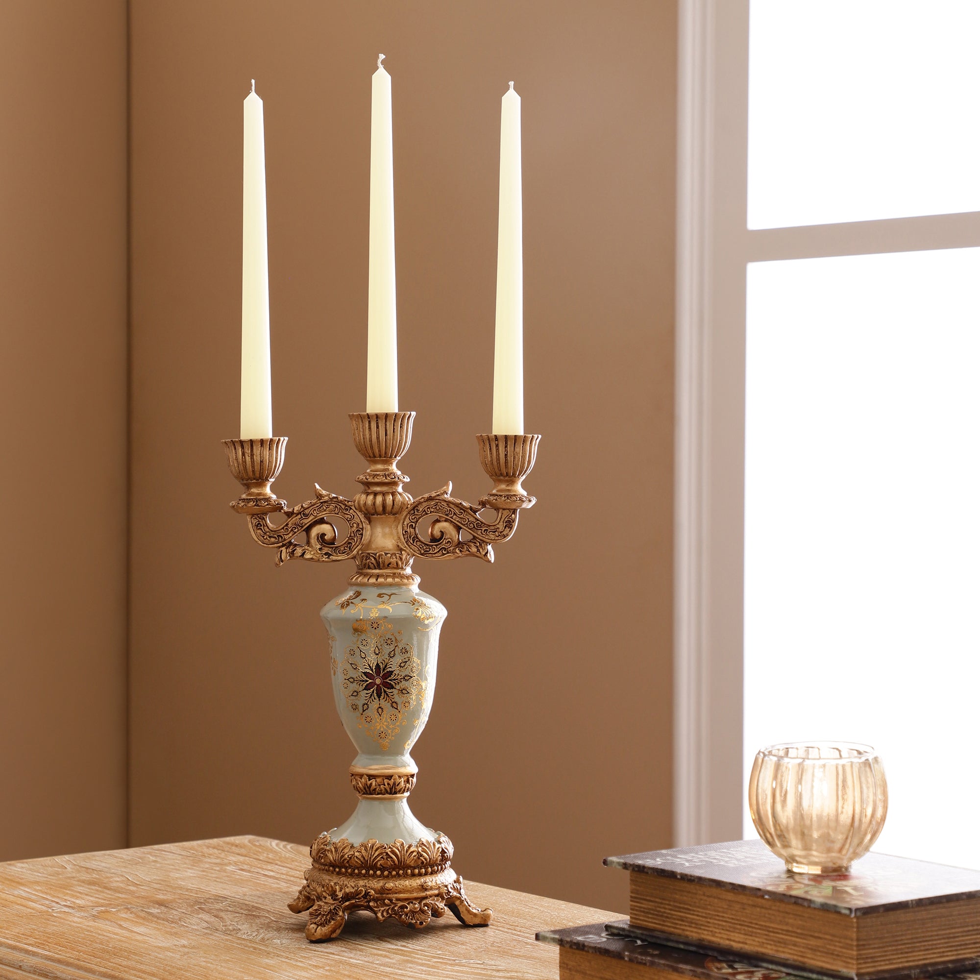 Regalia Gold and Blue Grey Candle Stand