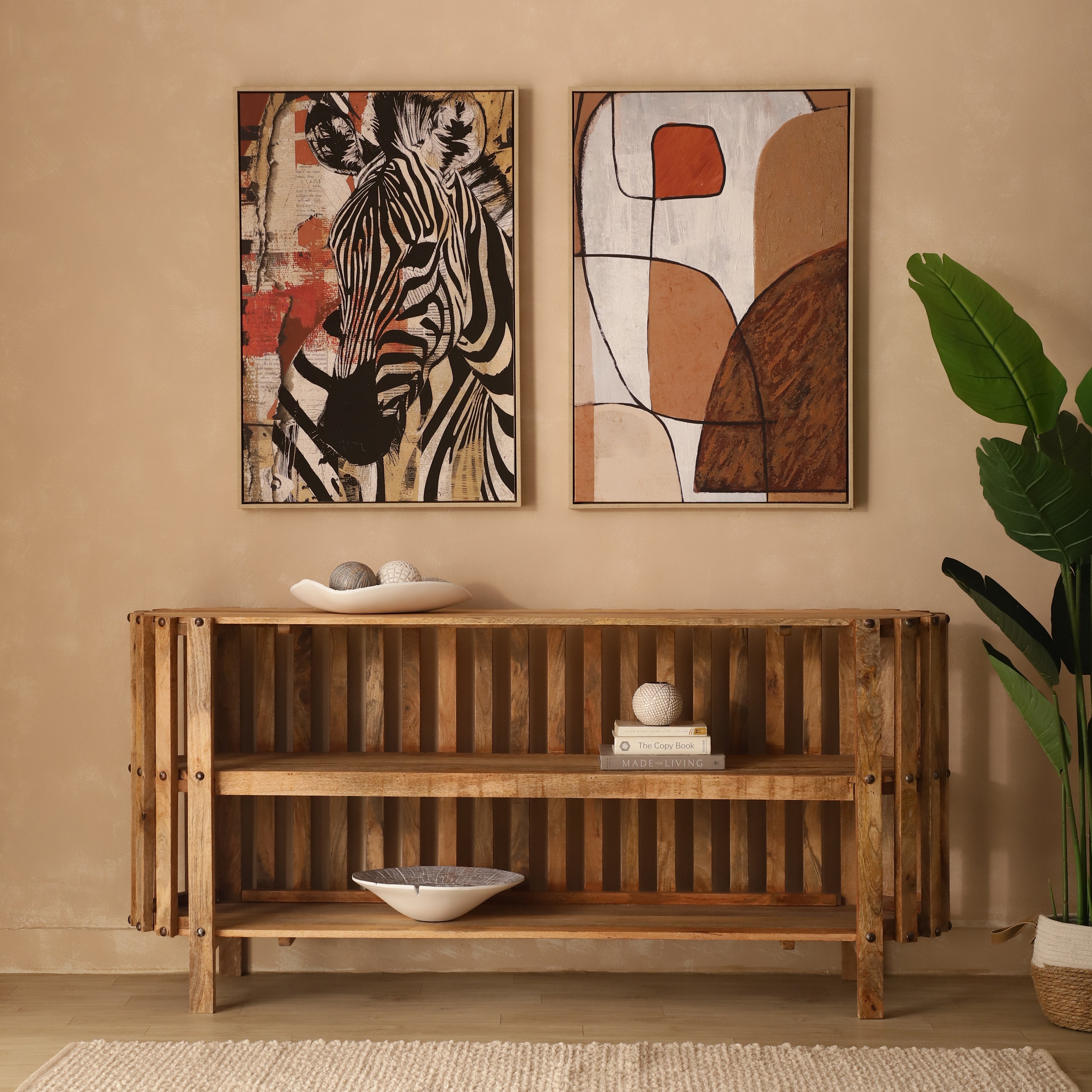 Zebra & Abstract Framed Canvas Art (Set of 2)