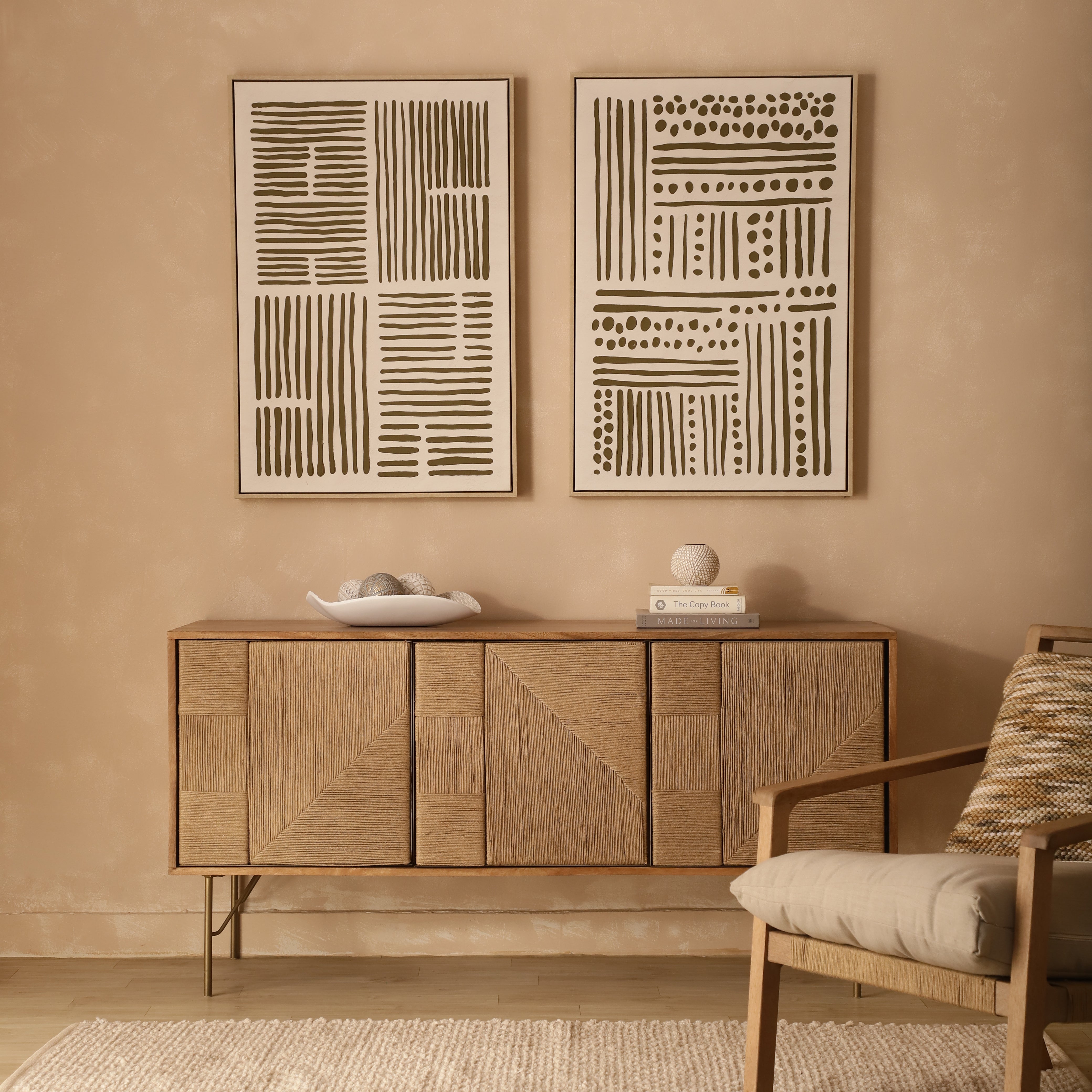 Japandi Textured Grid Framed Canvas Art (Set of 2)