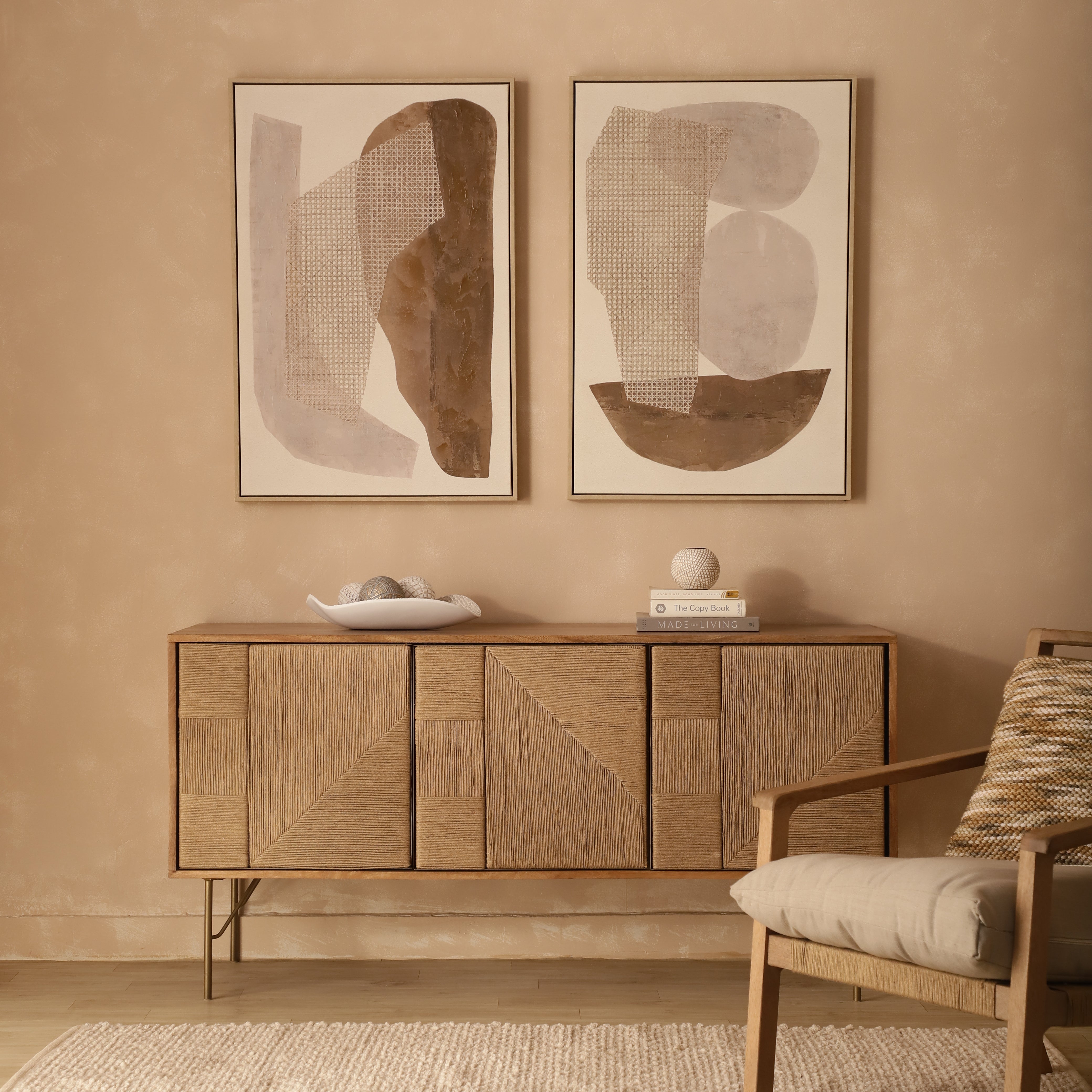 Woven Co-ord Abstract Framed Canvas Art (Set of 2)