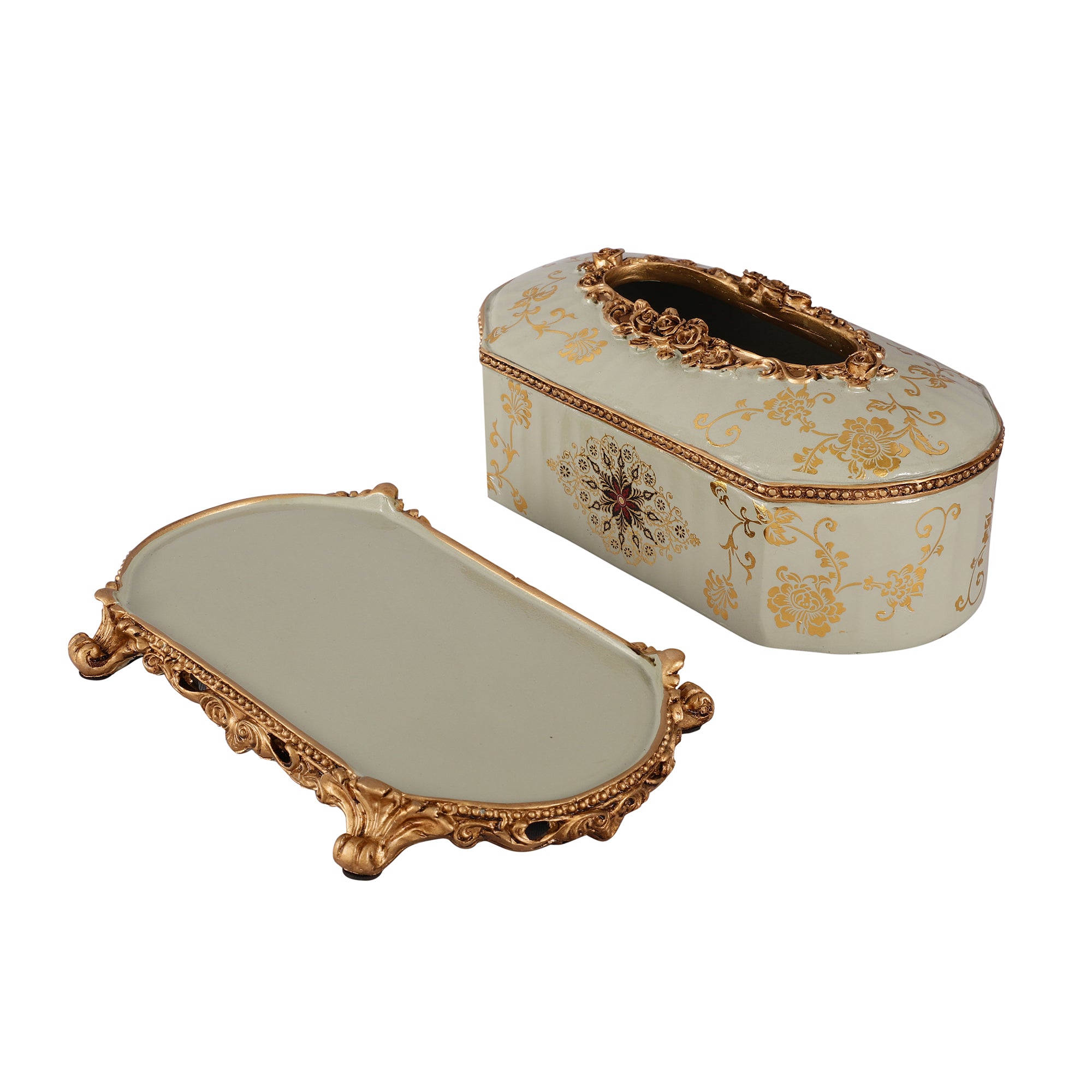 Regalia Gold and Blue Grey Tissue Holder