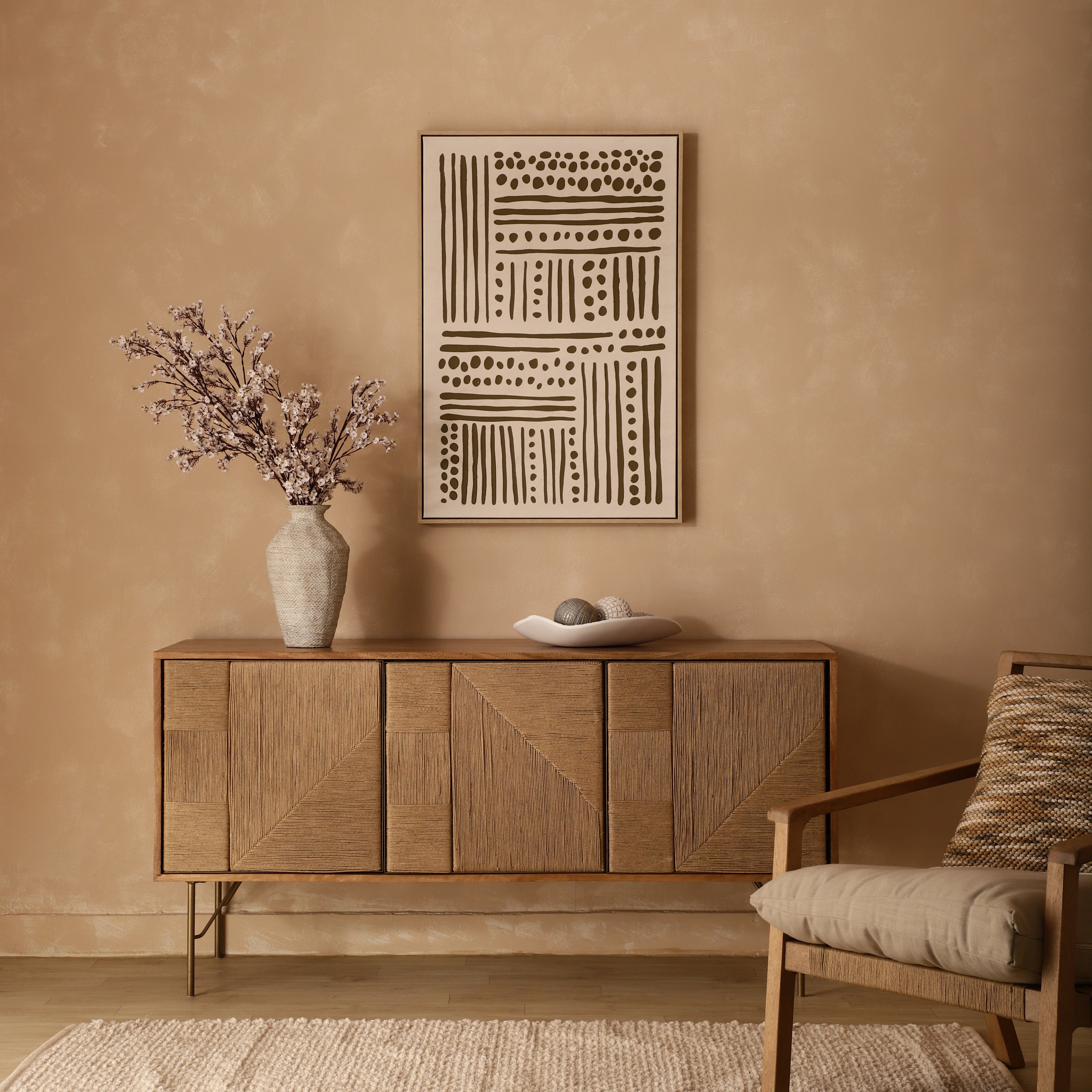 Textured Japandi Grid Canvas Wall Art