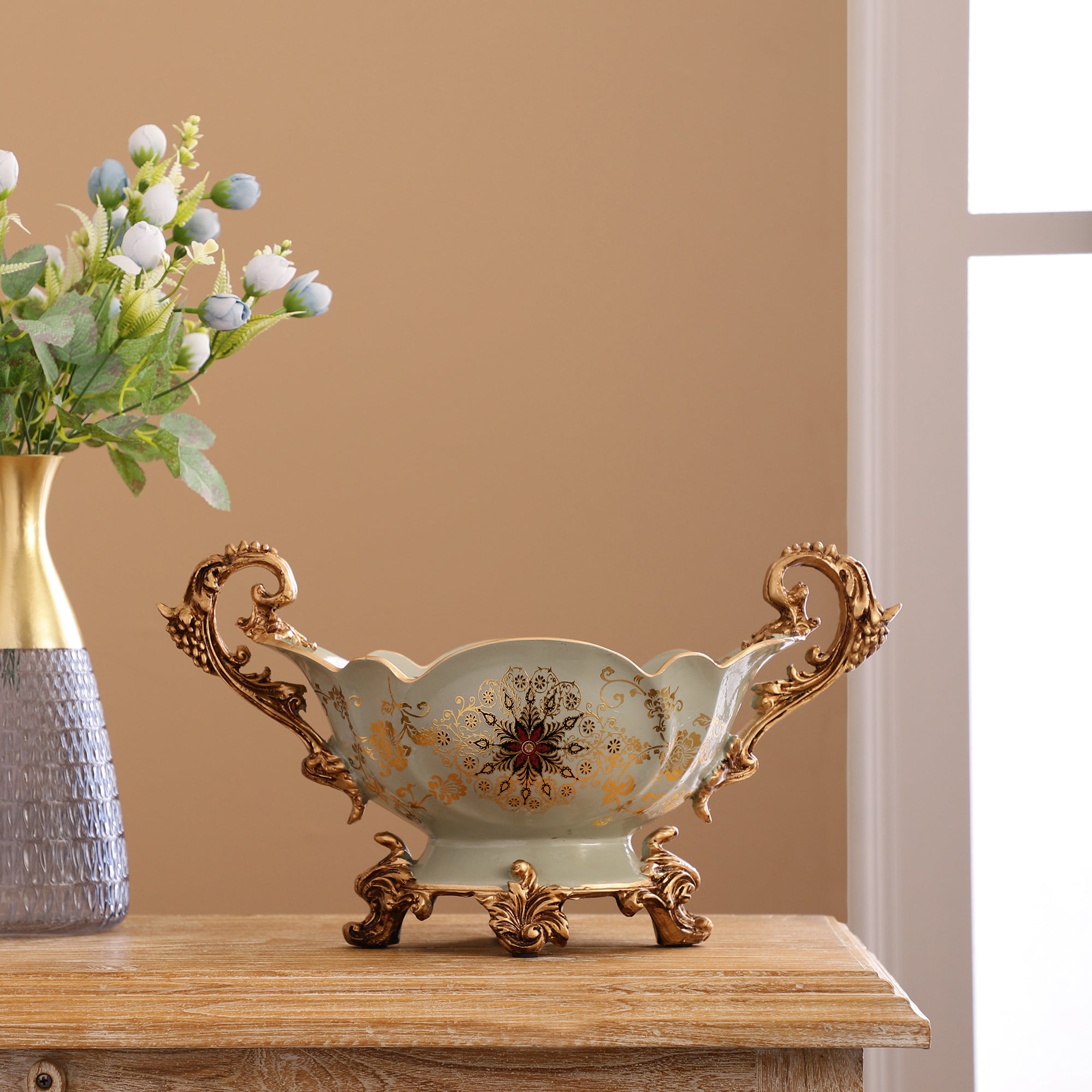 Regalia Gold and Blue Tall Ceramic Platter