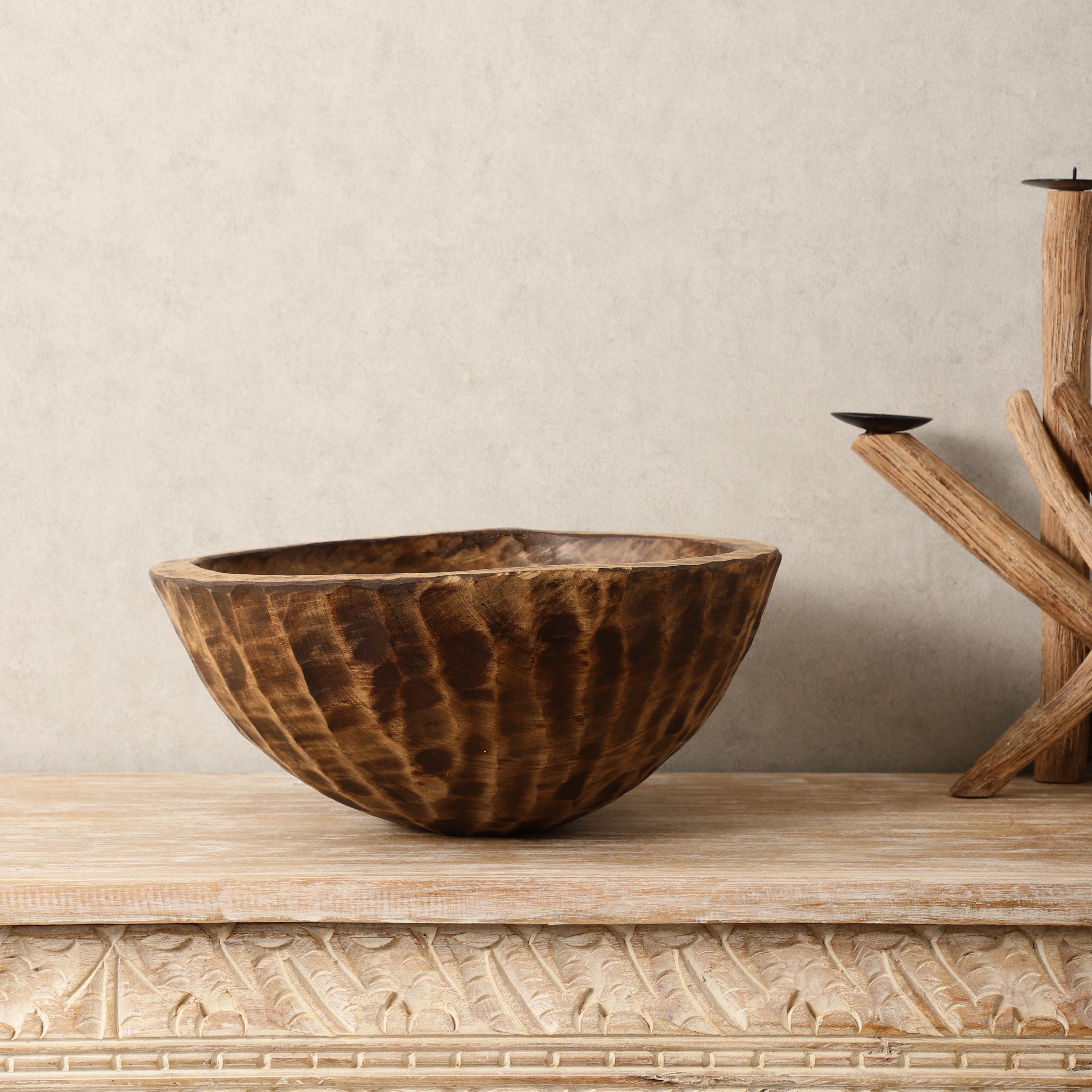 Antique Sculpted Wooden Bowl