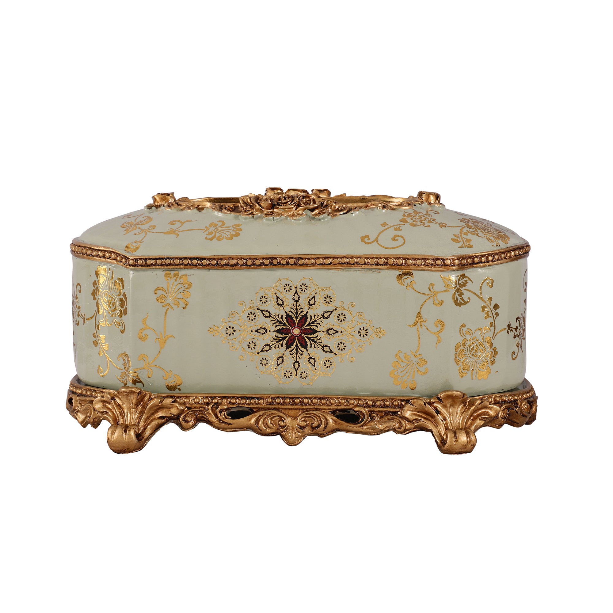 Regalia Gold and Blue Grey Tissue Holder