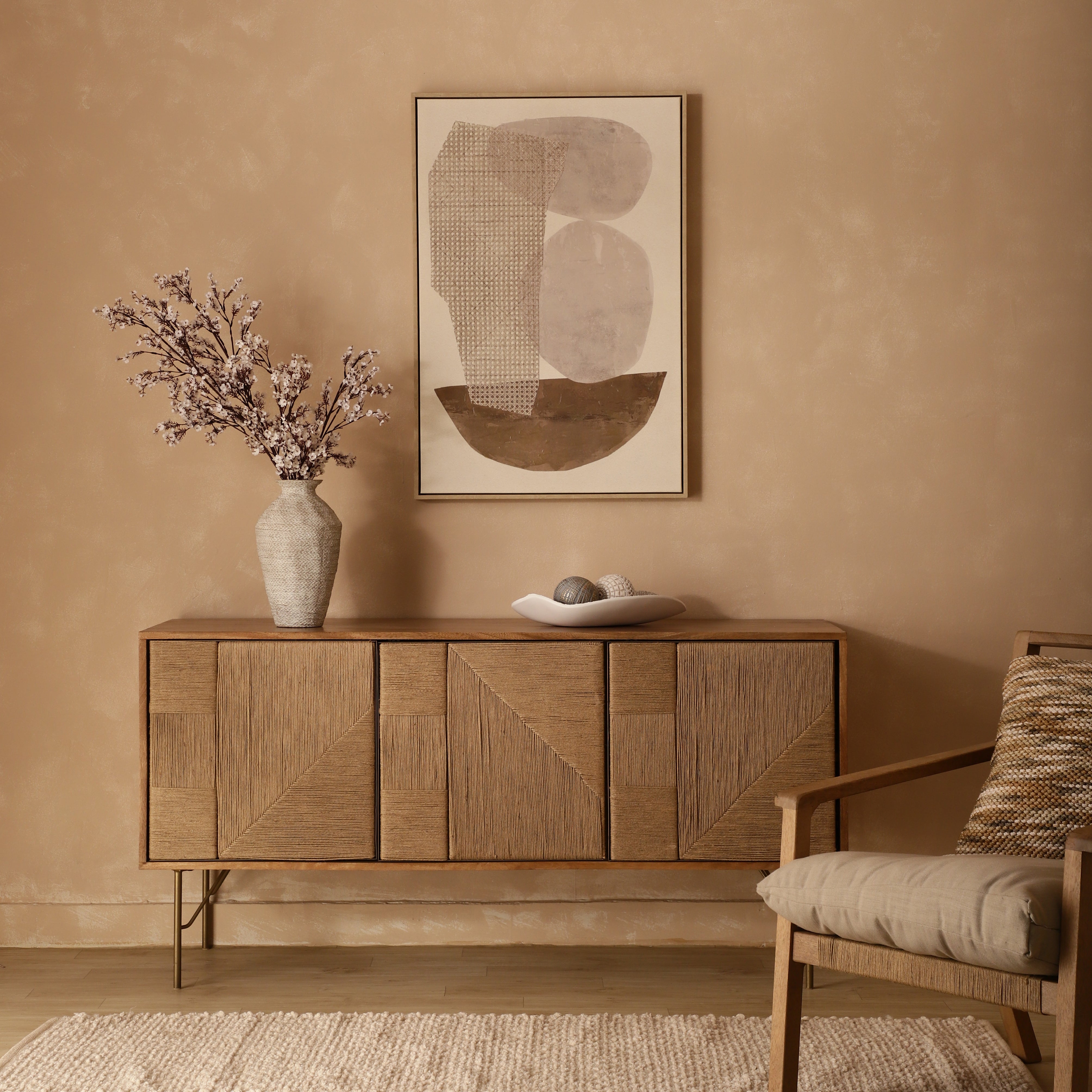 Hand-Painted Rattan Finish Canvas Wall Art