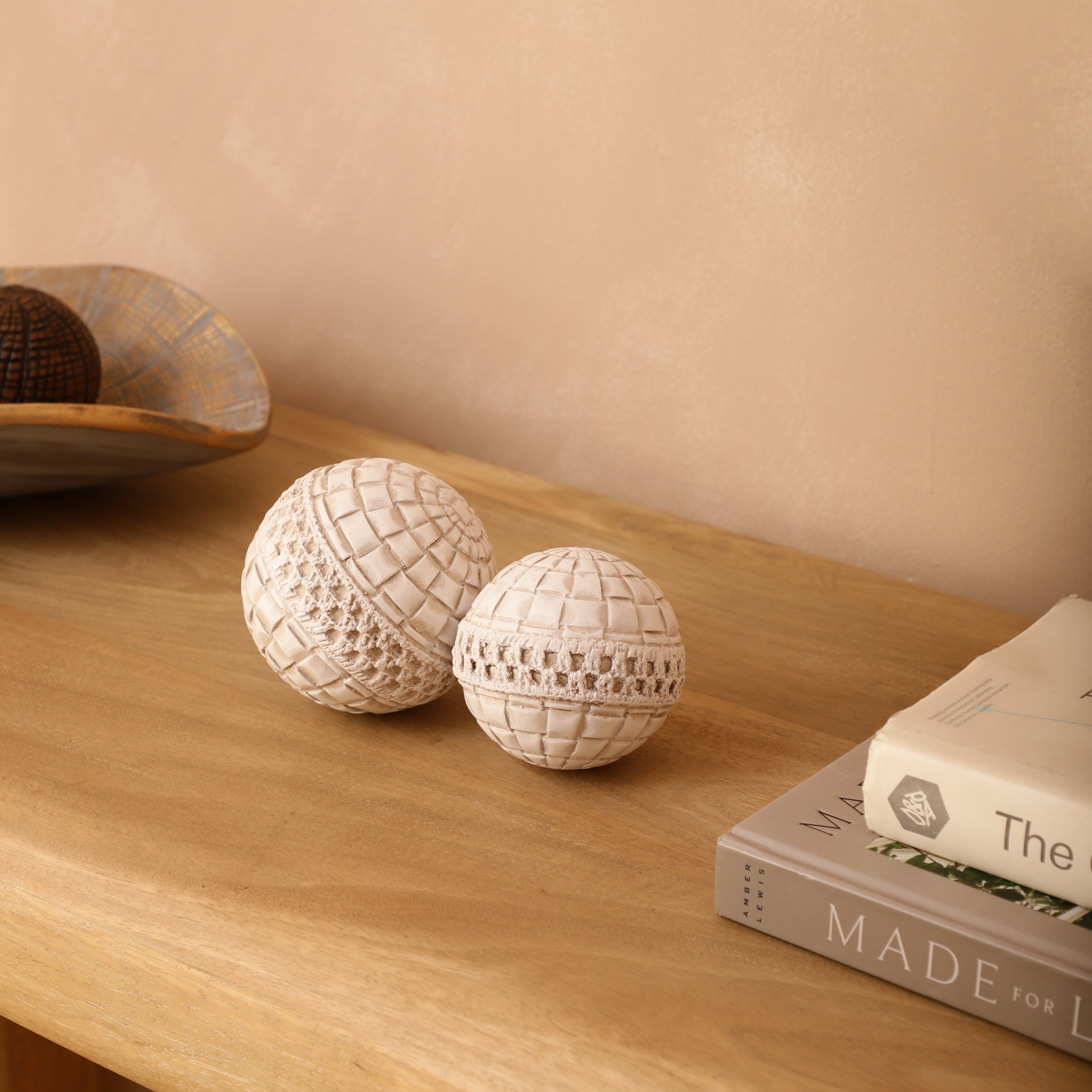 White Lattice Ball Table Accent (Single)