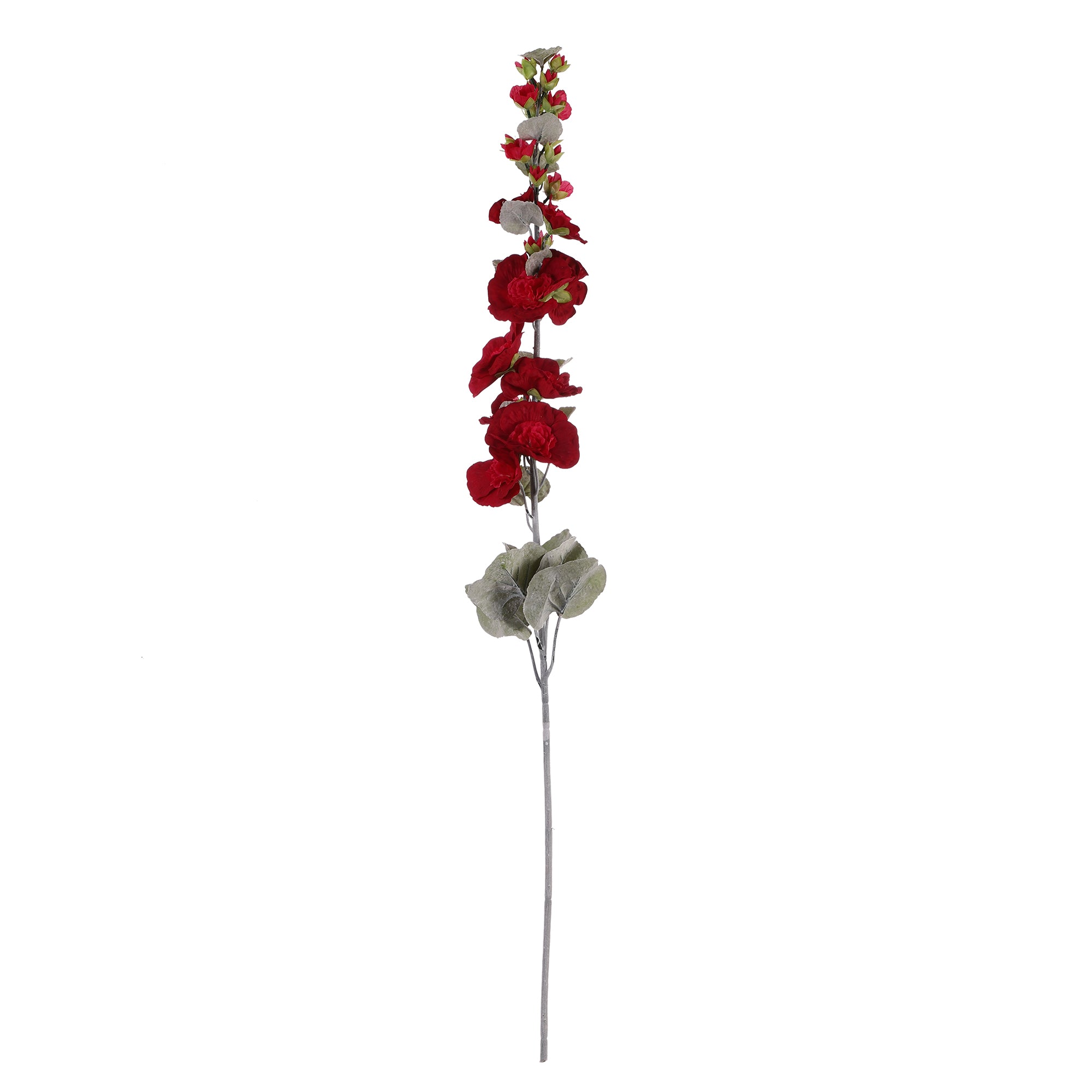 Red Velvet Hollyhock Faux Flower Stick (Single)