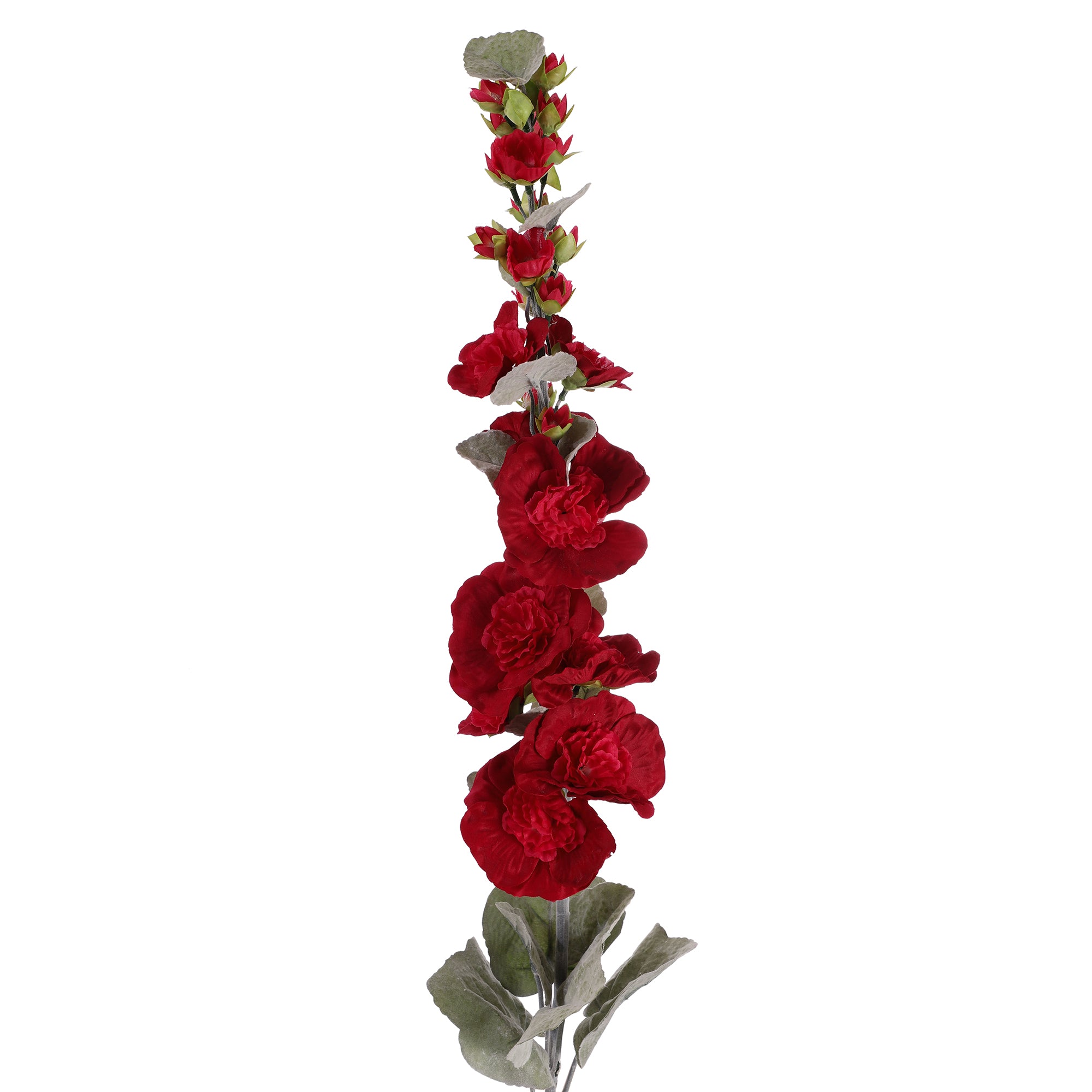 Red Velvet Hollyhock Faux Flower Stick (Single)