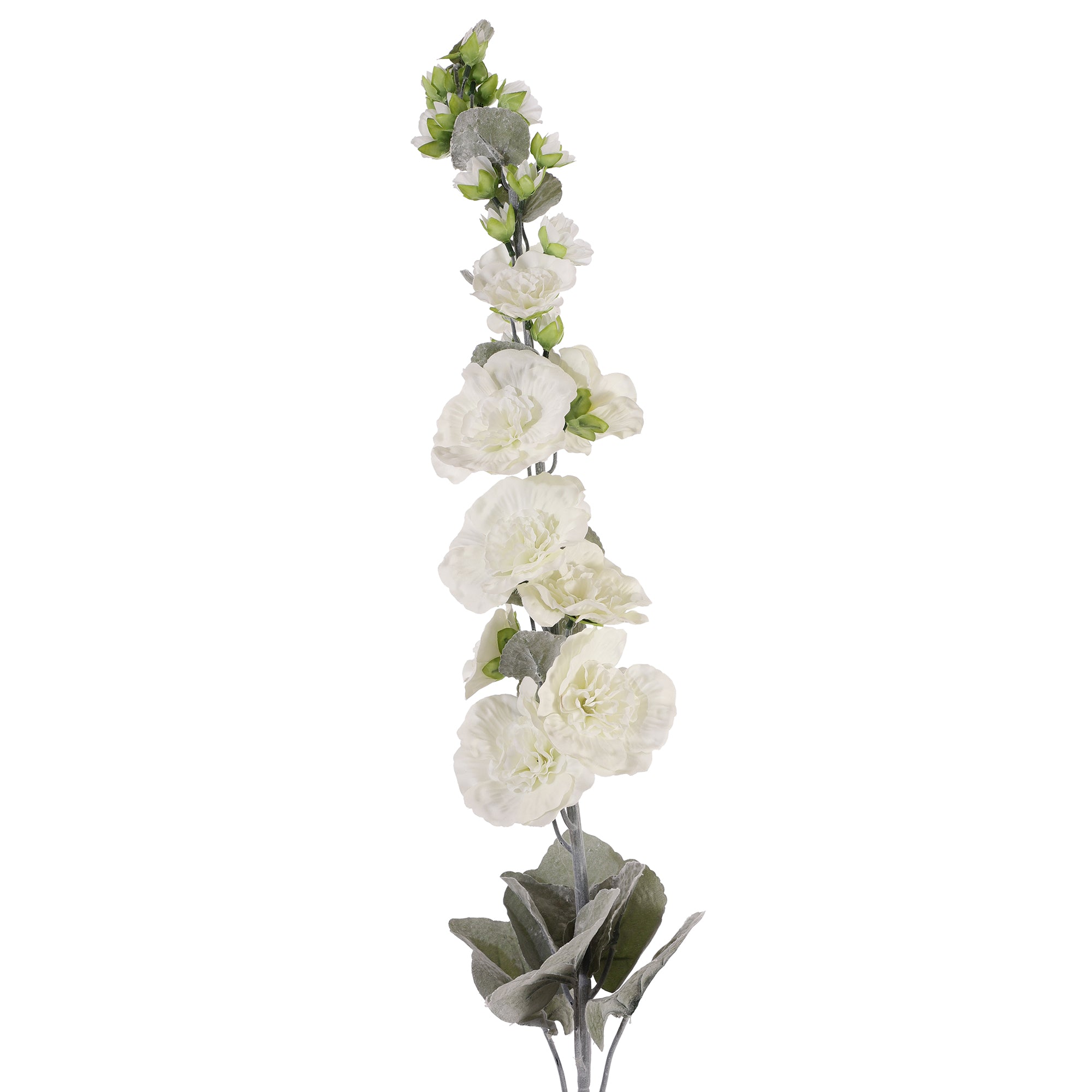 Pristine White Hollyhock Faux Flower Stick (Single)