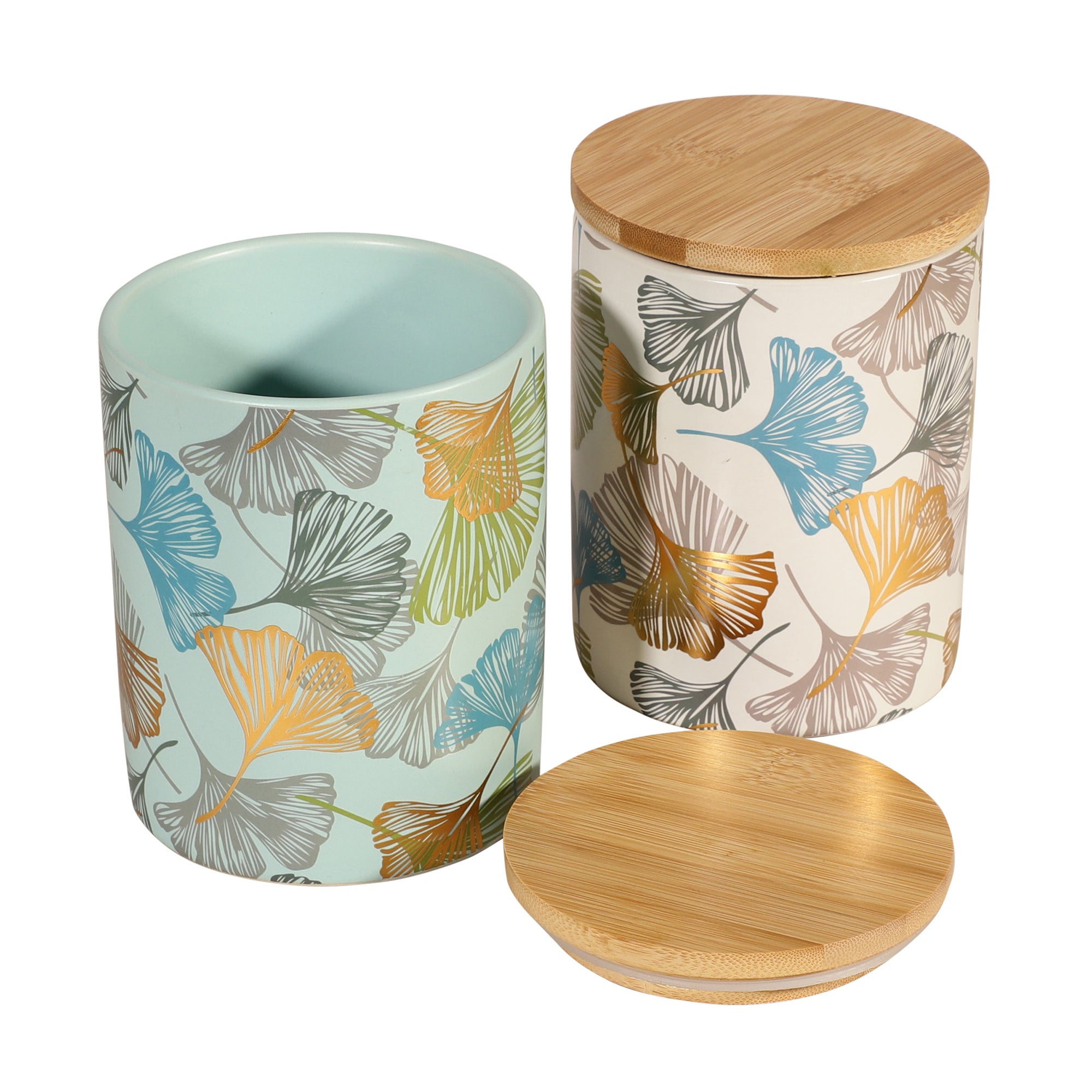 Floral Ceramic Jar with Wooden Lid (Single)