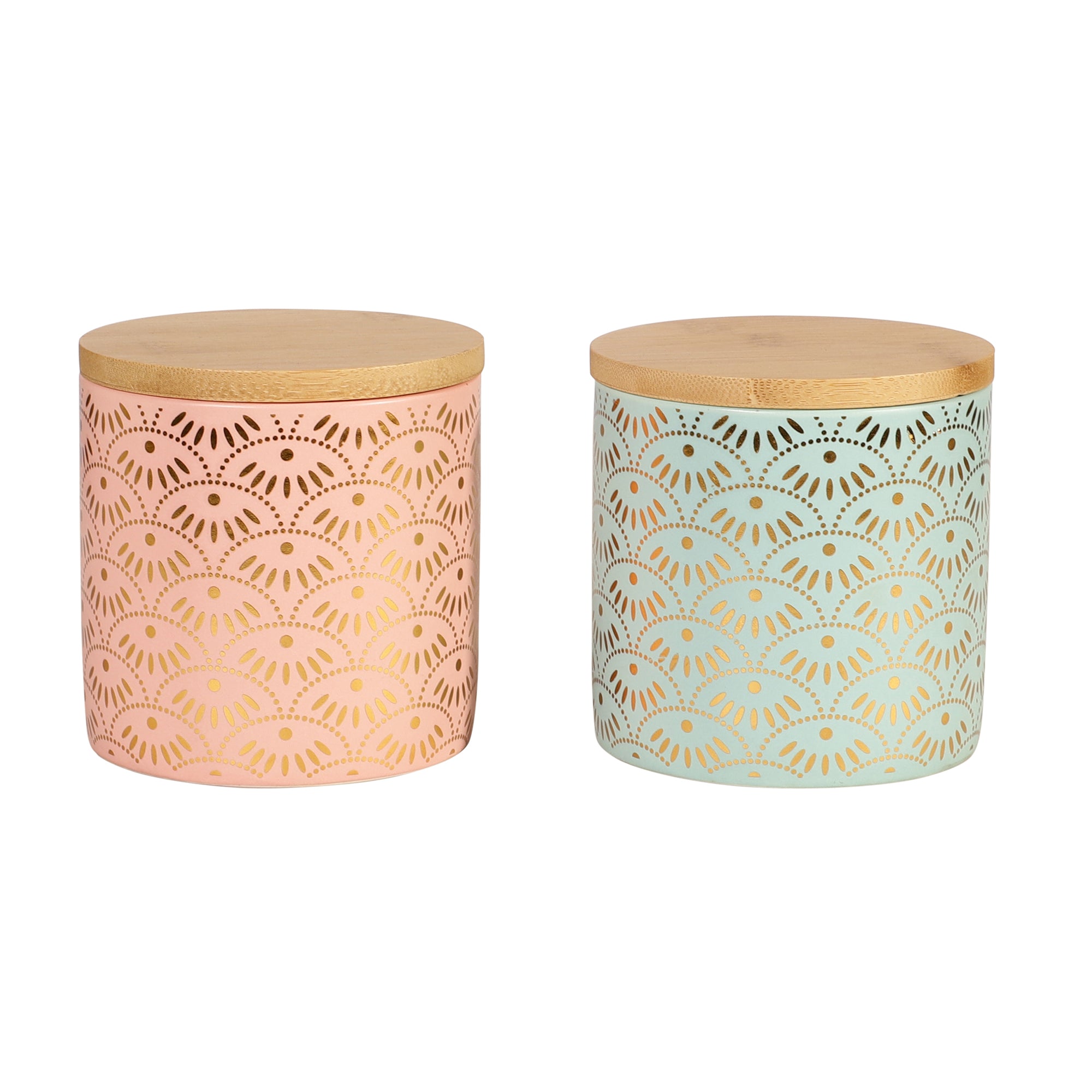 Gold Pattern Ceramic Jar with Wooden Lid (Single)