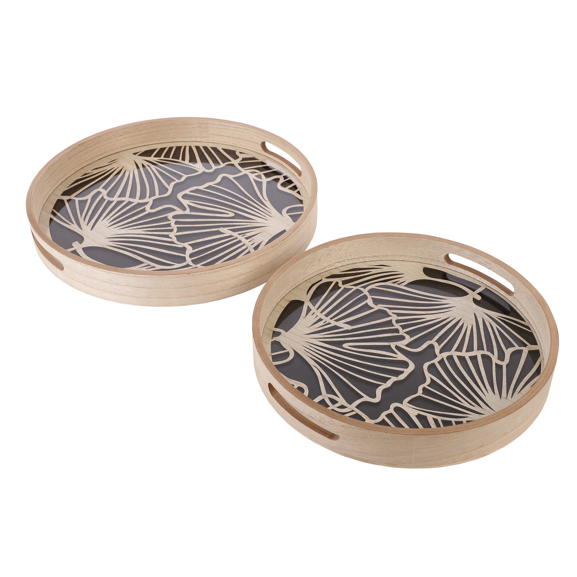 Floral Round Wooden Serving Trays (Set of 2)